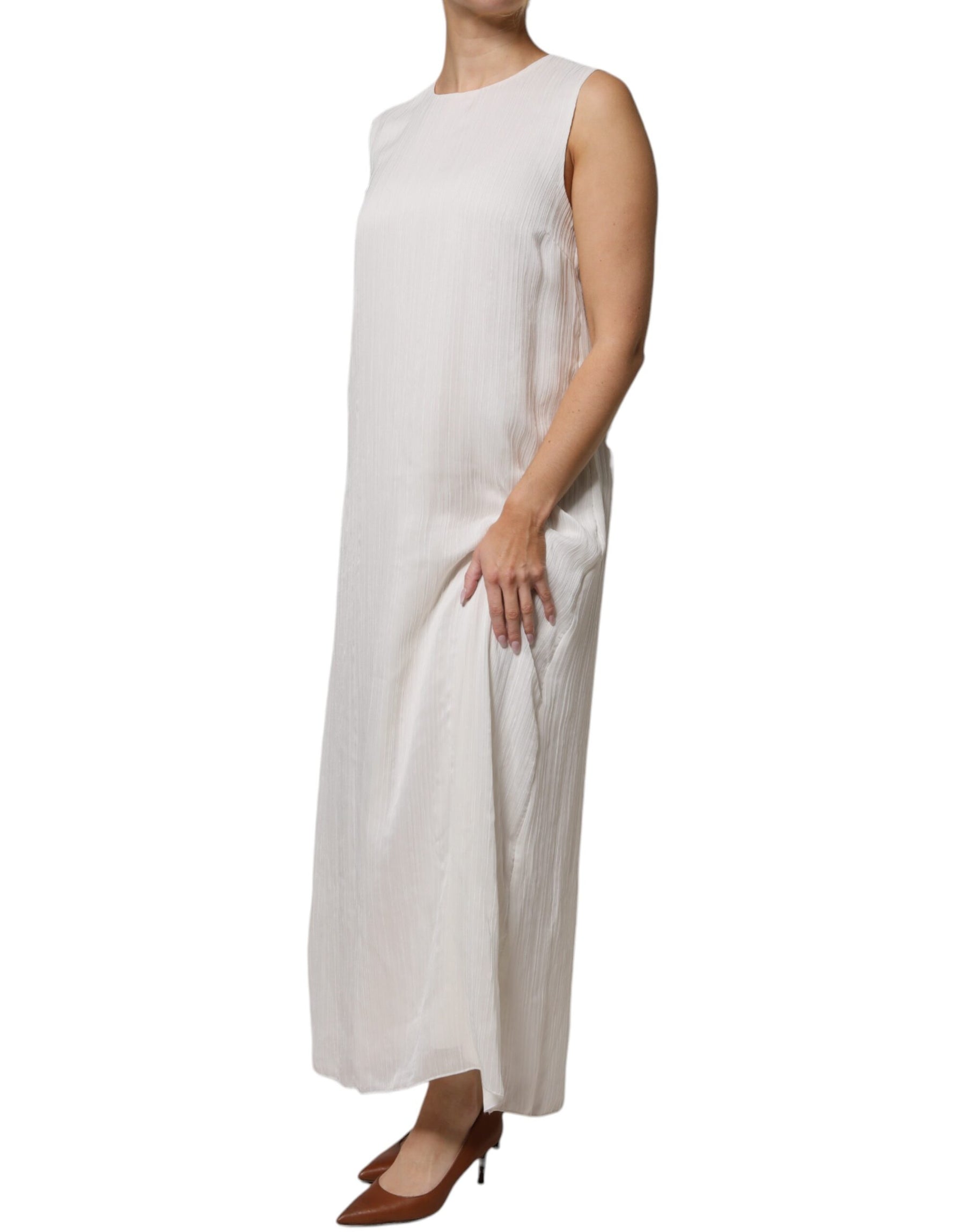 Peserico White Sleeveless Round Neck Shift Long Maxi Dress | Regal Royce