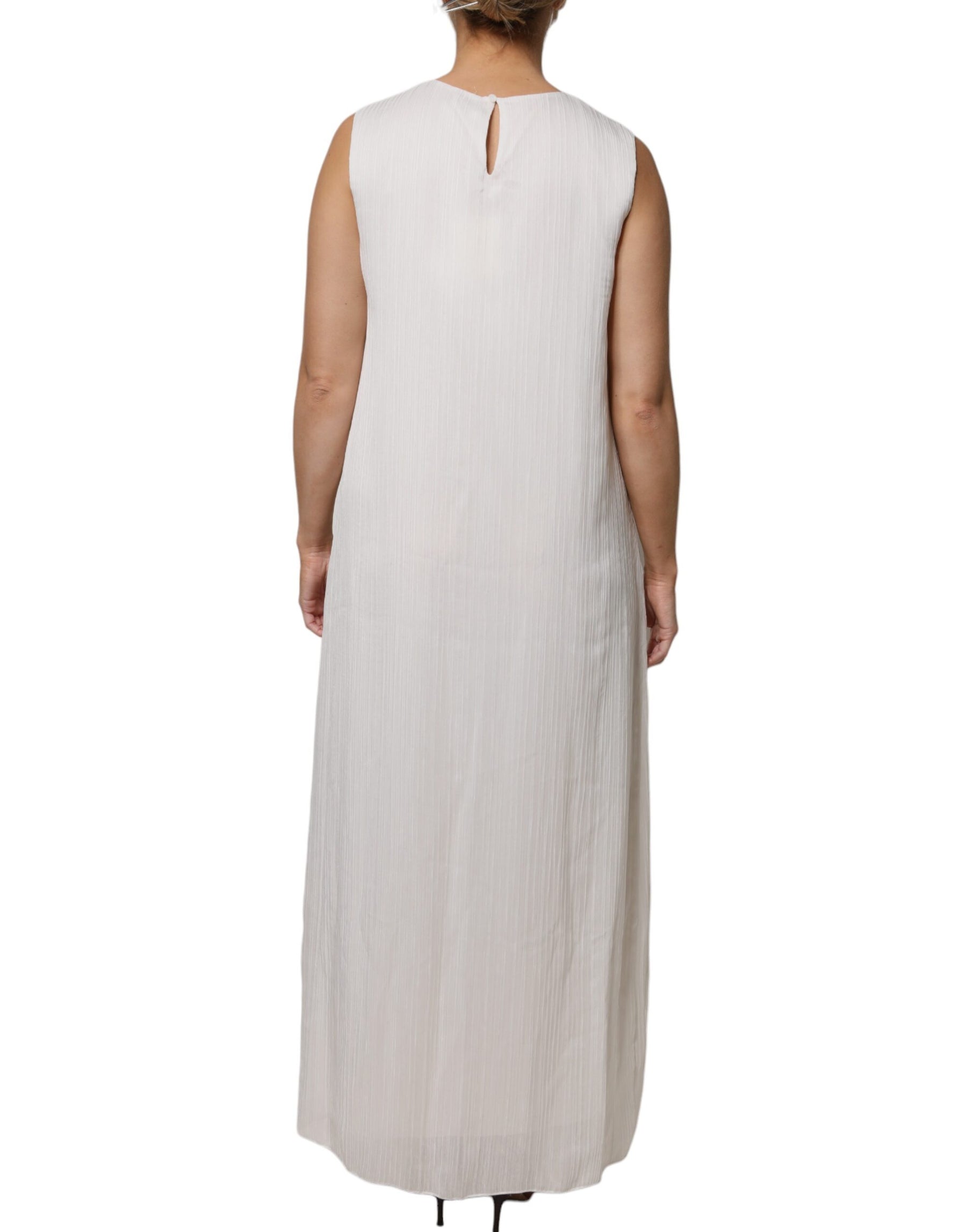 Peserico White Sleeveless Round Neck Shift Long Maxi Dress | Regal Royce