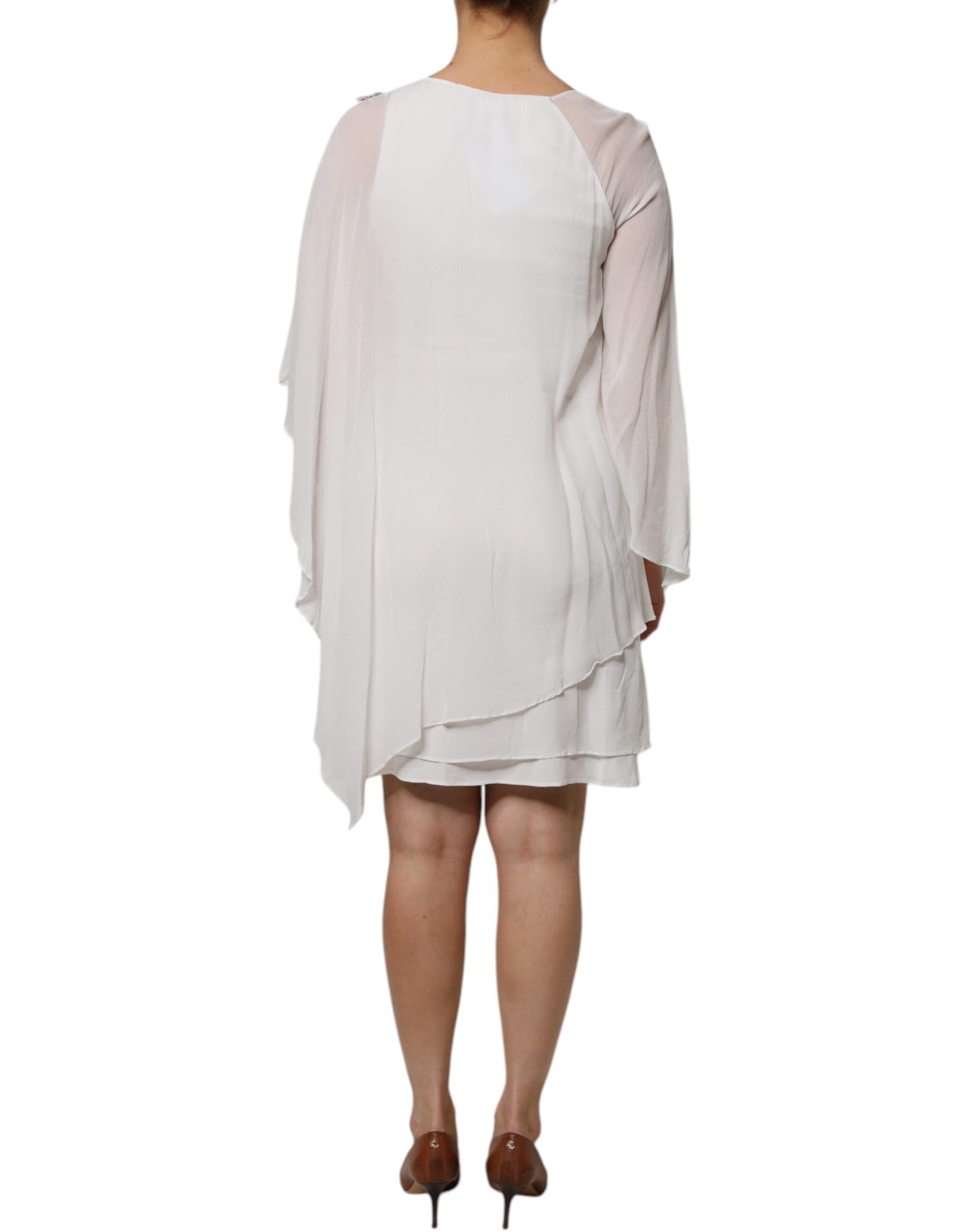 Blumarine White Floral Embroidery Viscose Chiffon Shift Dress | Regal Royce