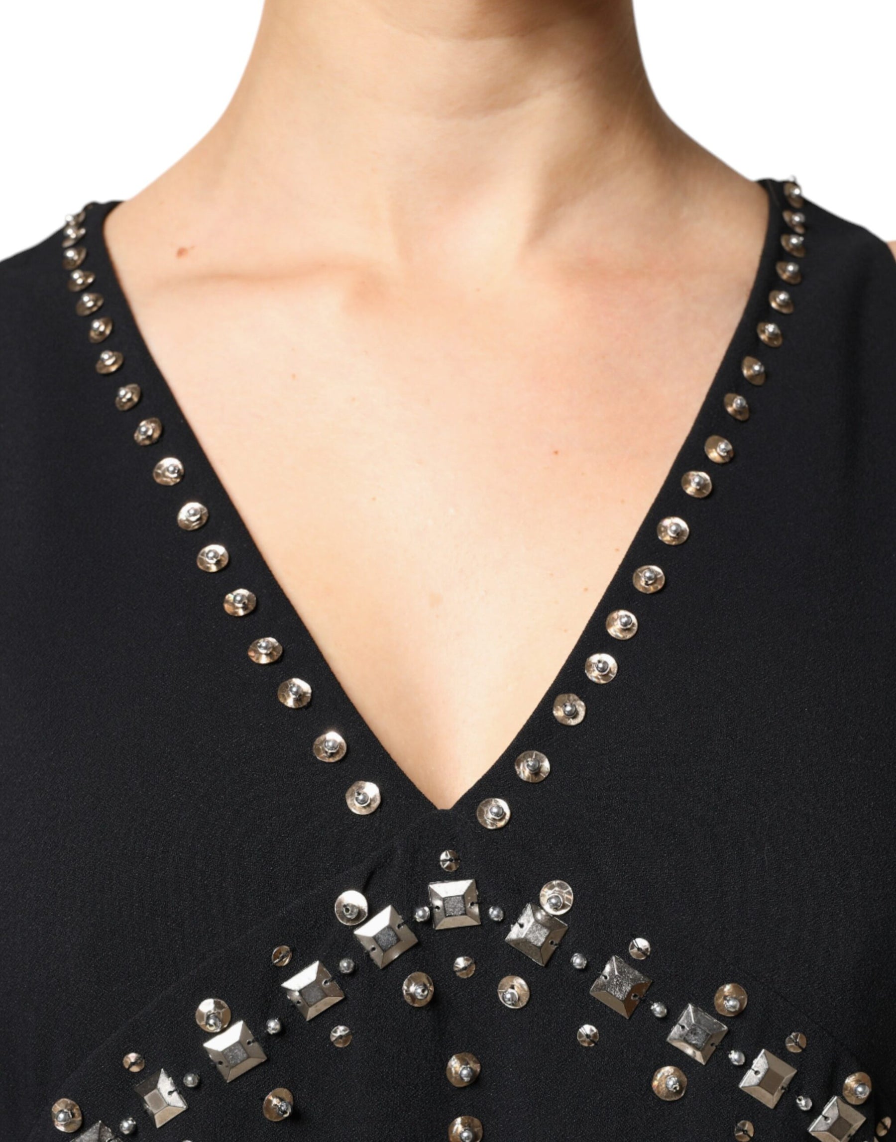 PINKO Black Embellished Polyester Sleeveless Shift A-line Mini Dress | Regal Royce