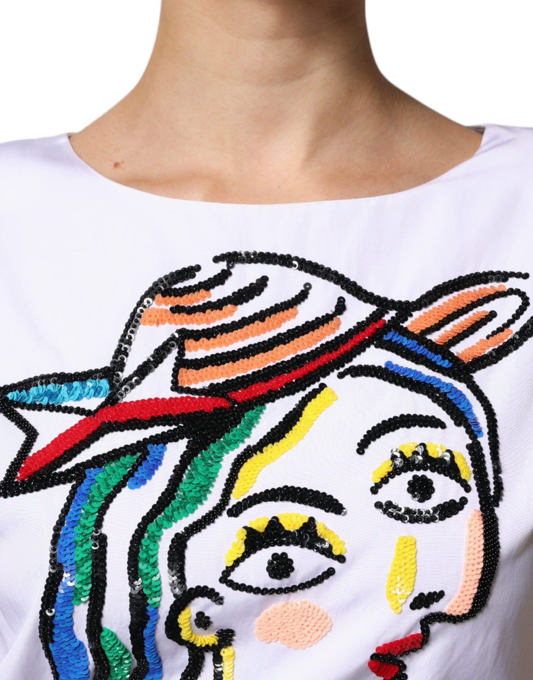 Moschino Couture White Printed Viscose Sheath Mini Dress | Regal Royce