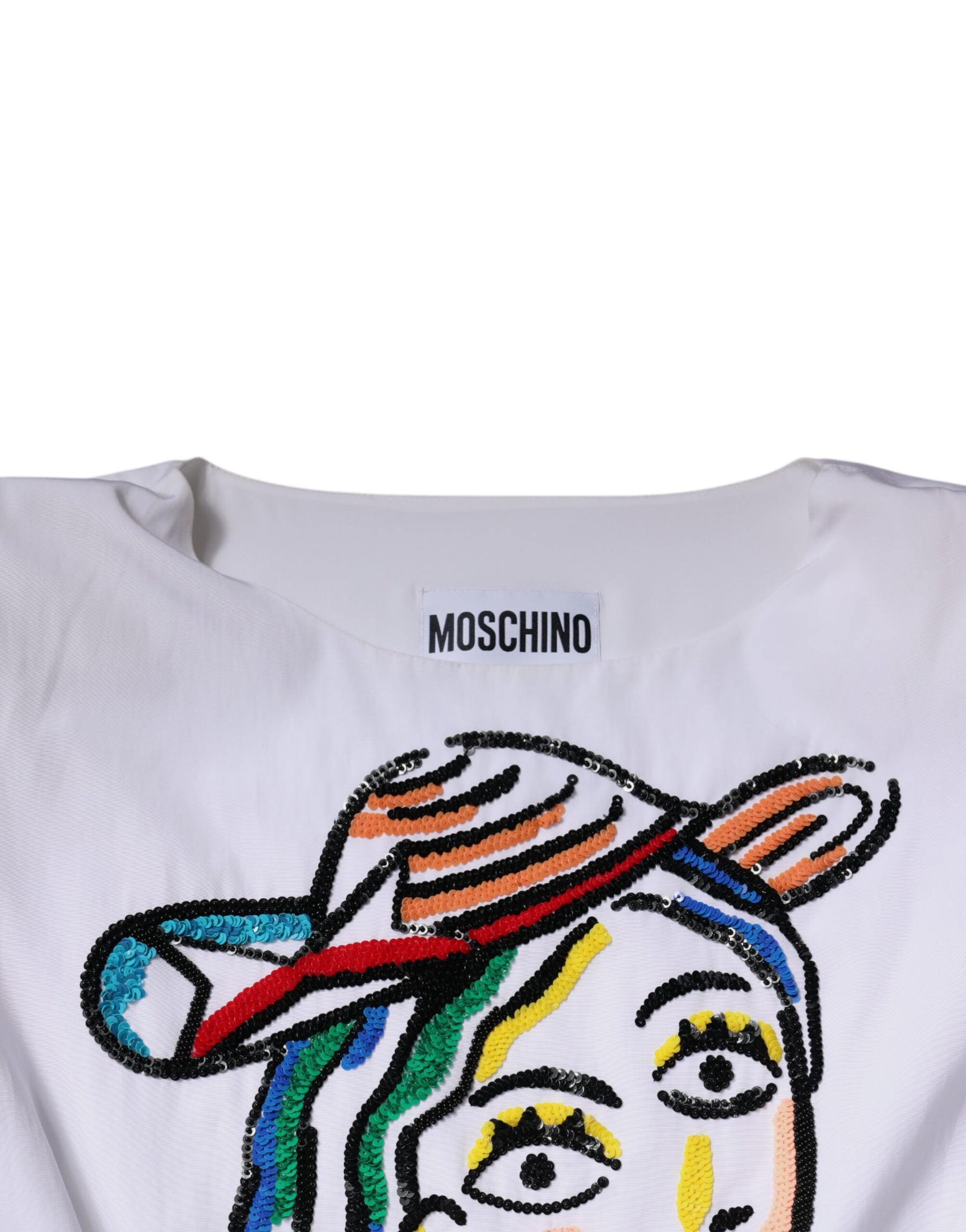 Moschino Couture White Printed Viscose Sheath Mini Dress | Regal Royce