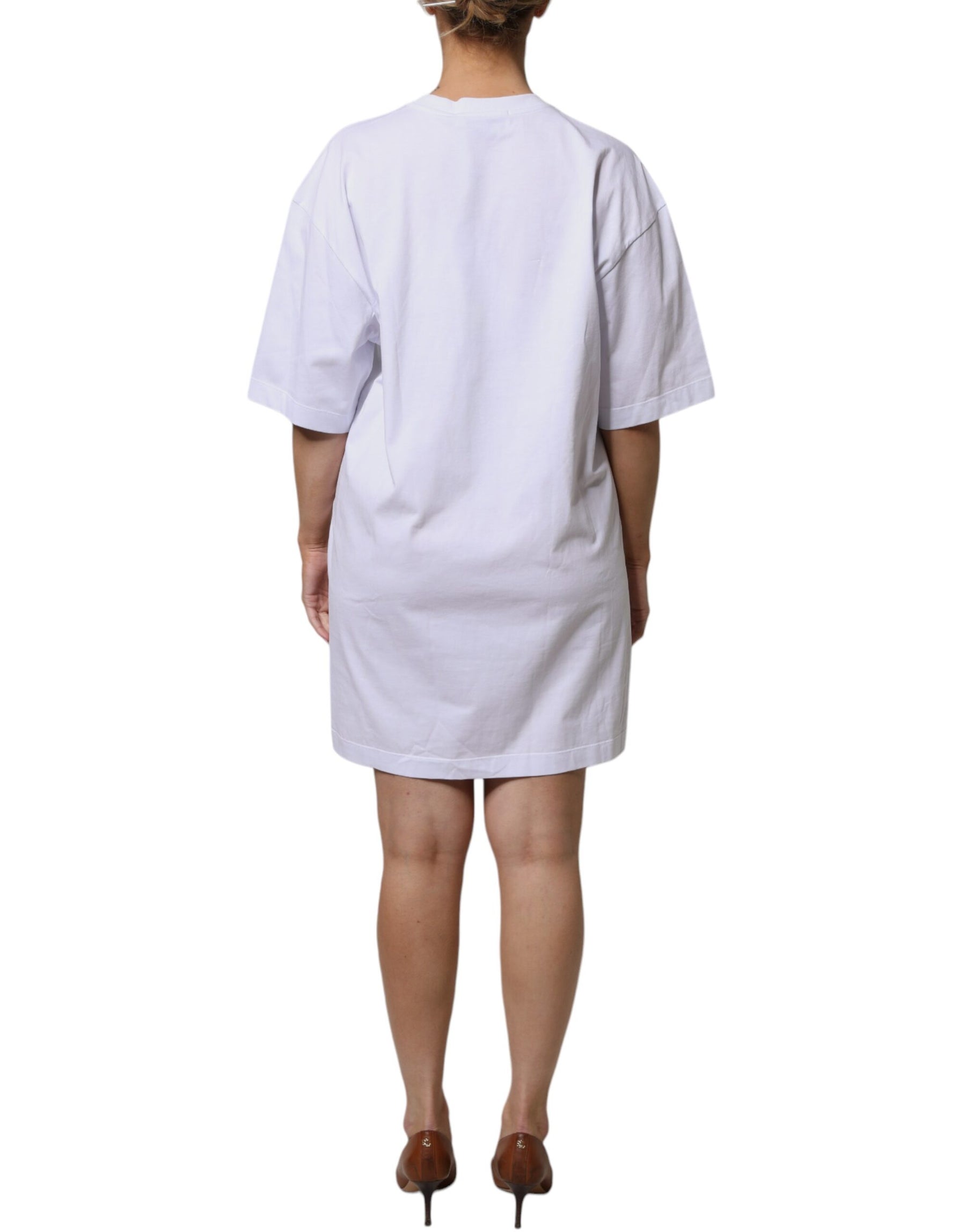 MSGM White Logo Print Cotton T-shirt Short Sleeves Mini Dress | Regal Royce