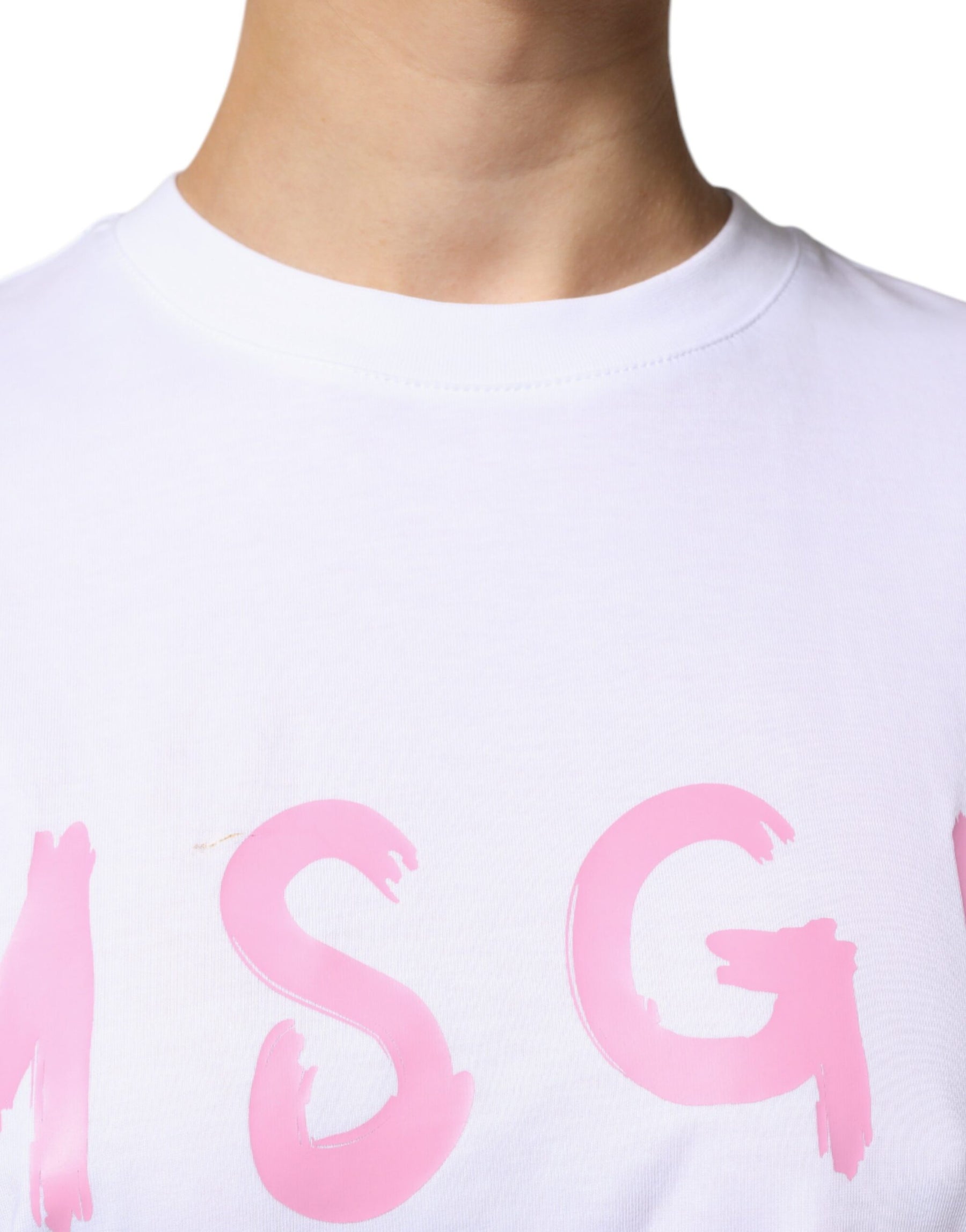 MSGM White Logo Print Cotton T-shirt Short Sleeves Mini Dress | Regal Royce
