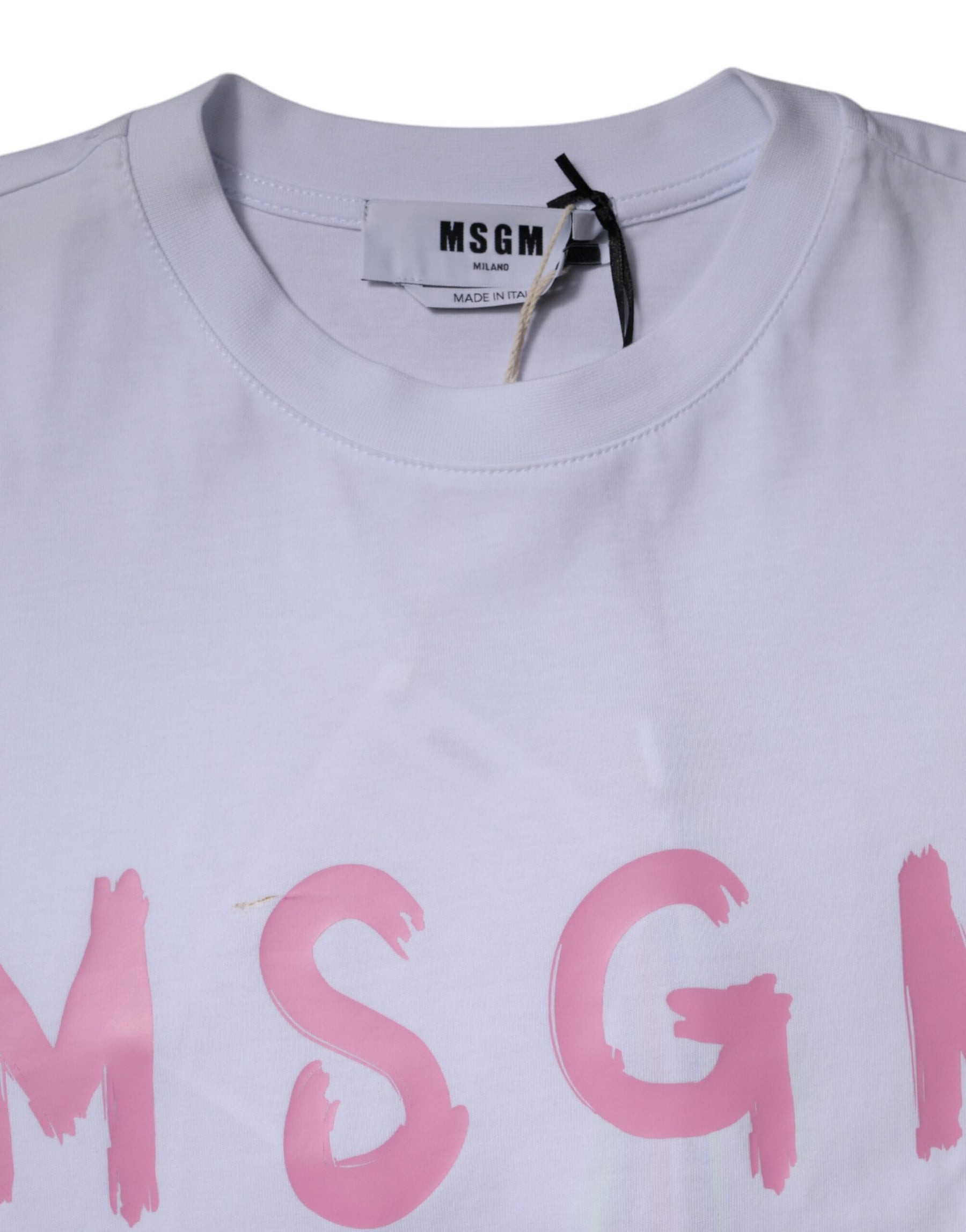 MSGM White Logo Print Cotton T-shirt Short Sleeves Mini Dress | Regal Royce