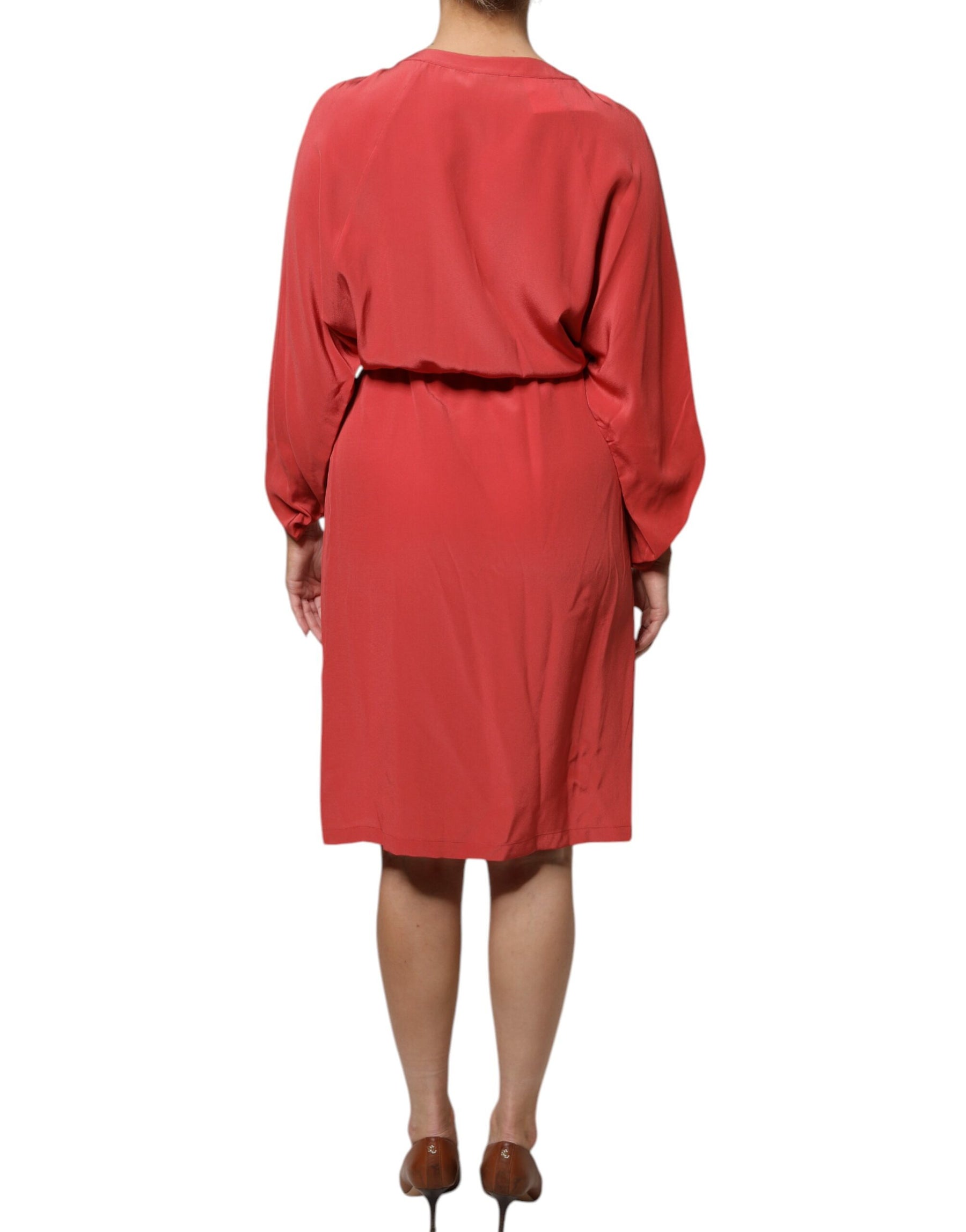 Peserico Red Long Sleeves Pencil Cut Drawstring Waist Dress | Regal Royce