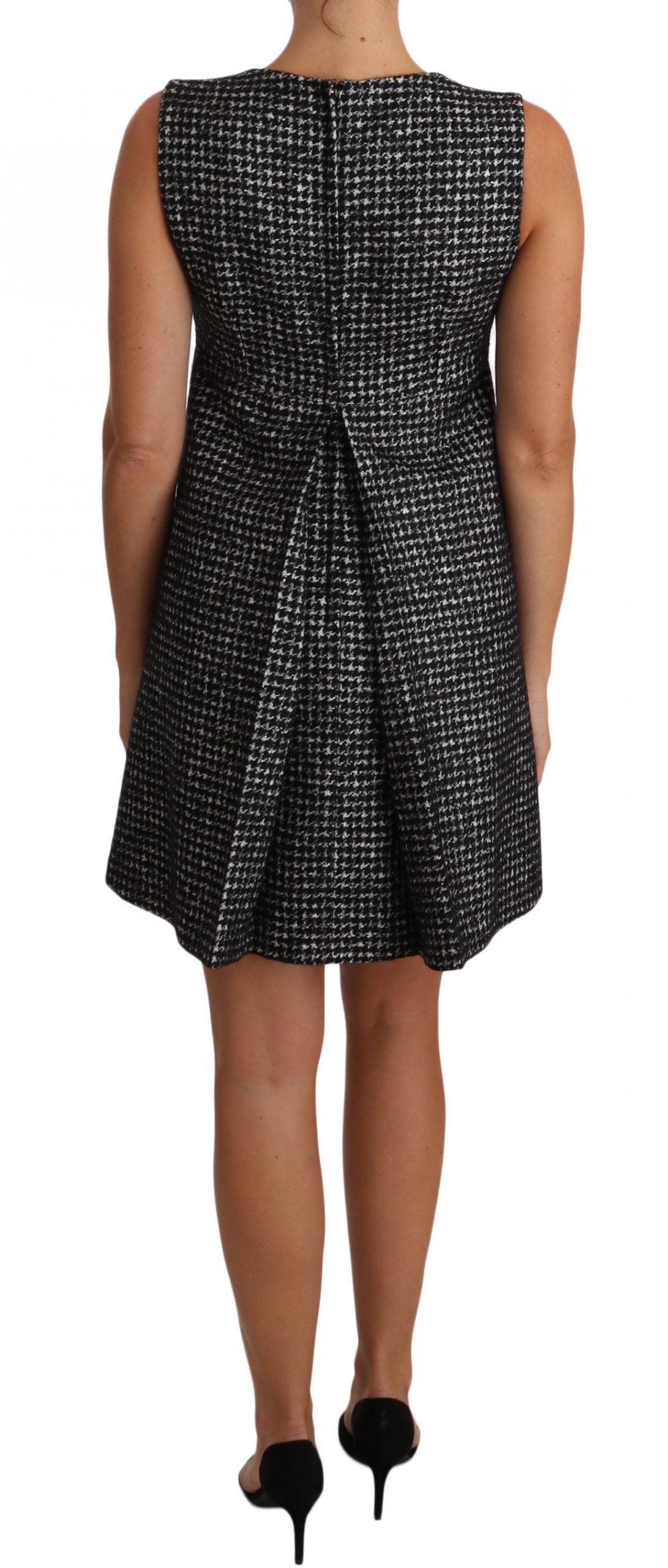 Dolce & Gabbana Gray Houndstooth Floral Appliqué Shift Mini Dress | Regal Royce