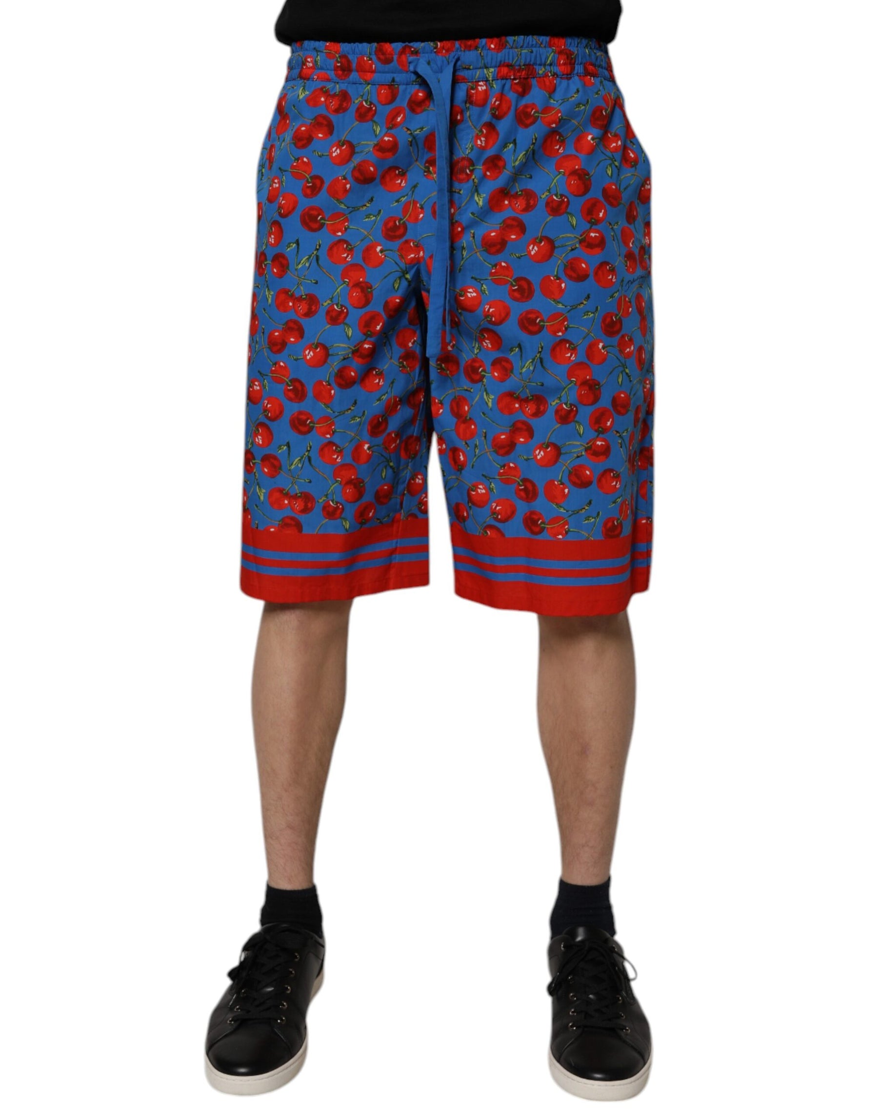 Dolce & Gabbana Blue Cherry Print Cotton Men Bermuda Shorts | Regal Royce