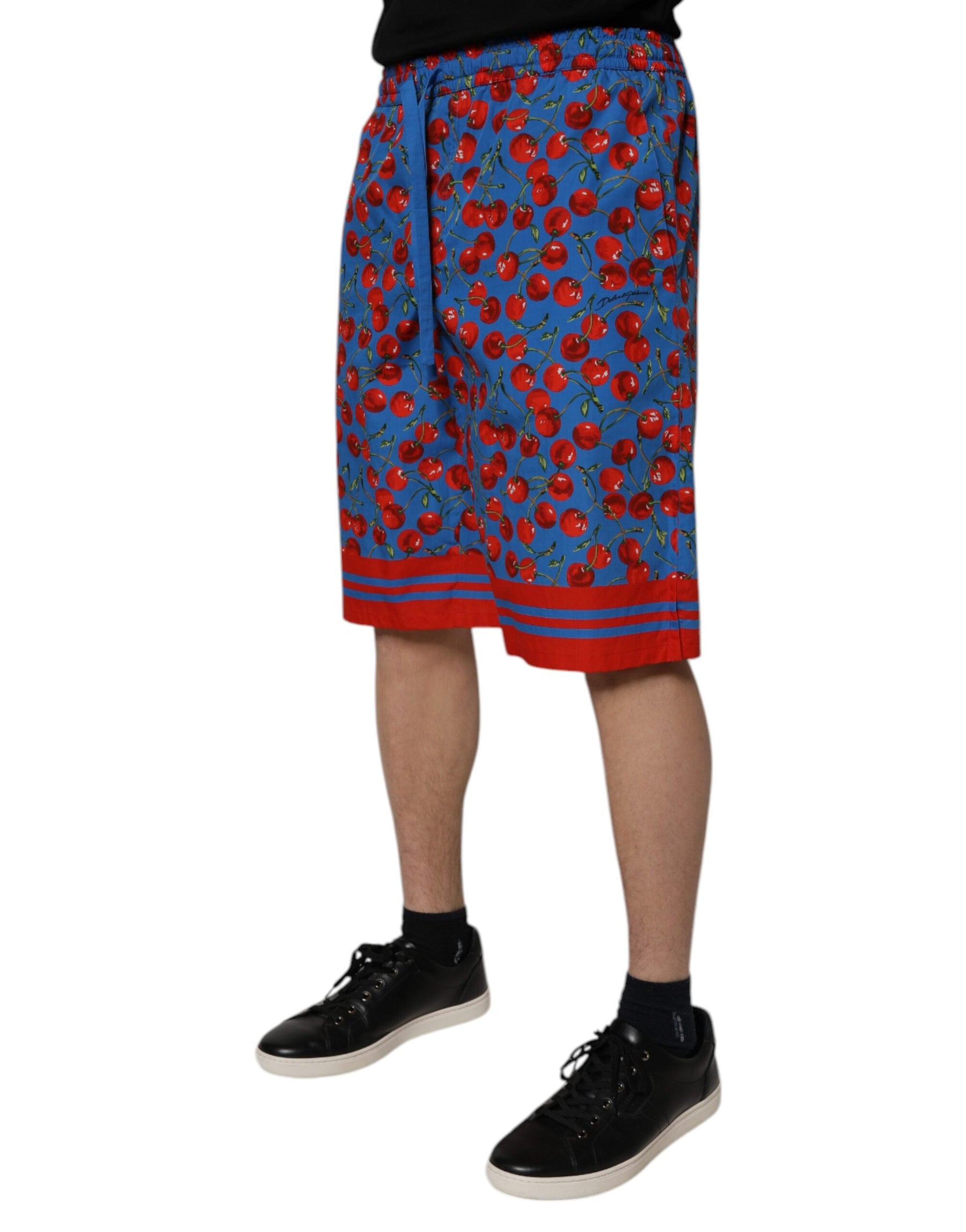 Dolce & Gabbana Blue Cherry Print Cotton Men Bermuda Shorts | Regal Royce