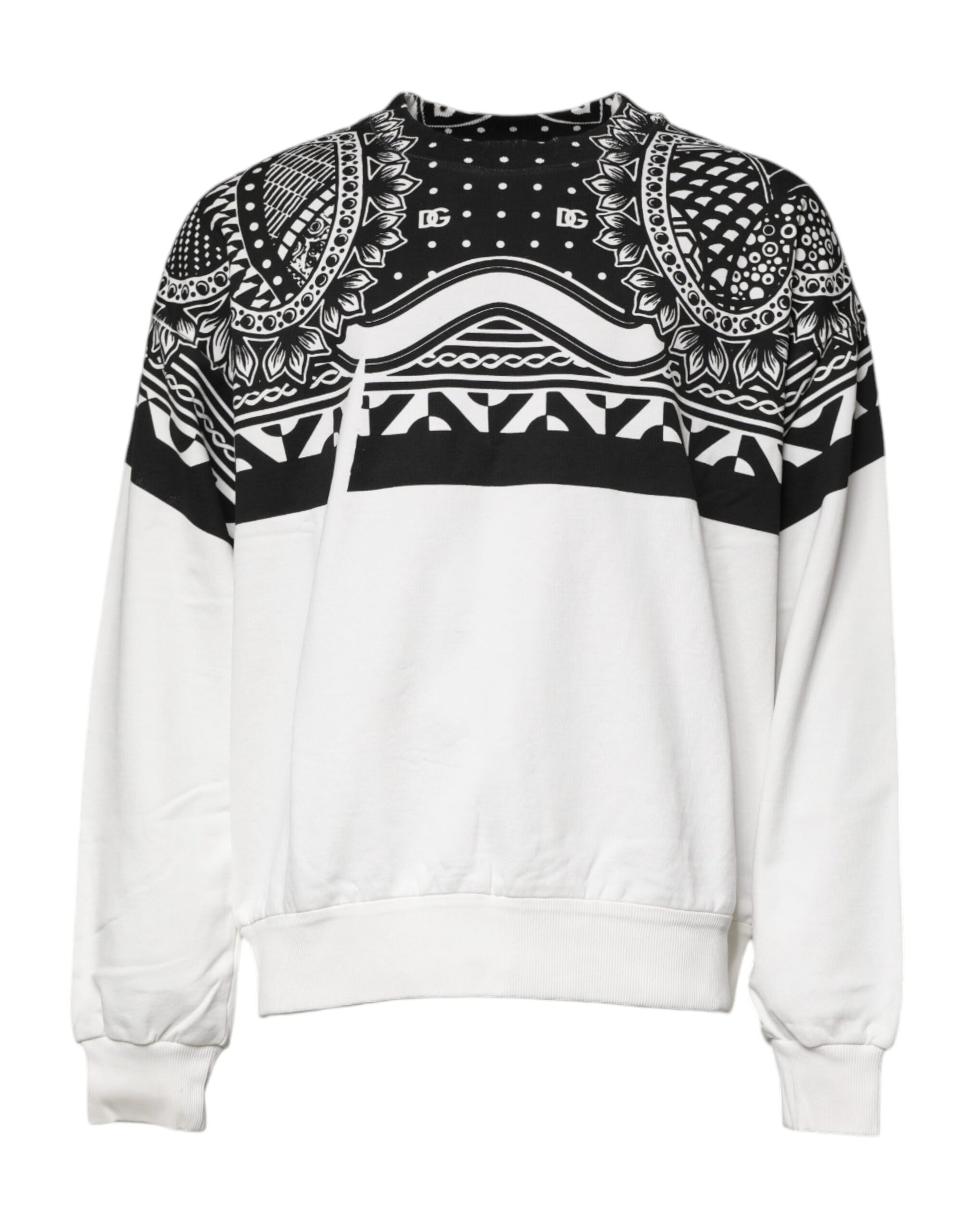 Dolce & Gabbana White Black Printed Cotton Sweatshirt Sweater | Regal Royce
