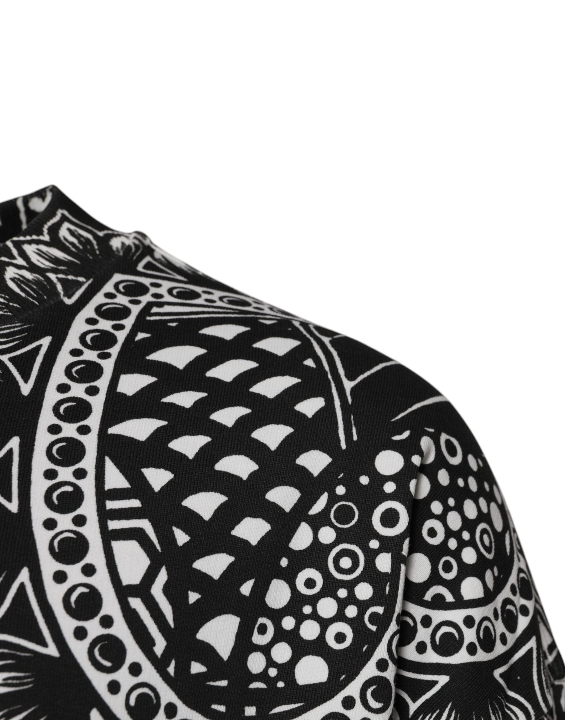 Dolce & Gabbana White Black Printed Cotton Sweatshirt Sweater | Regal Royce