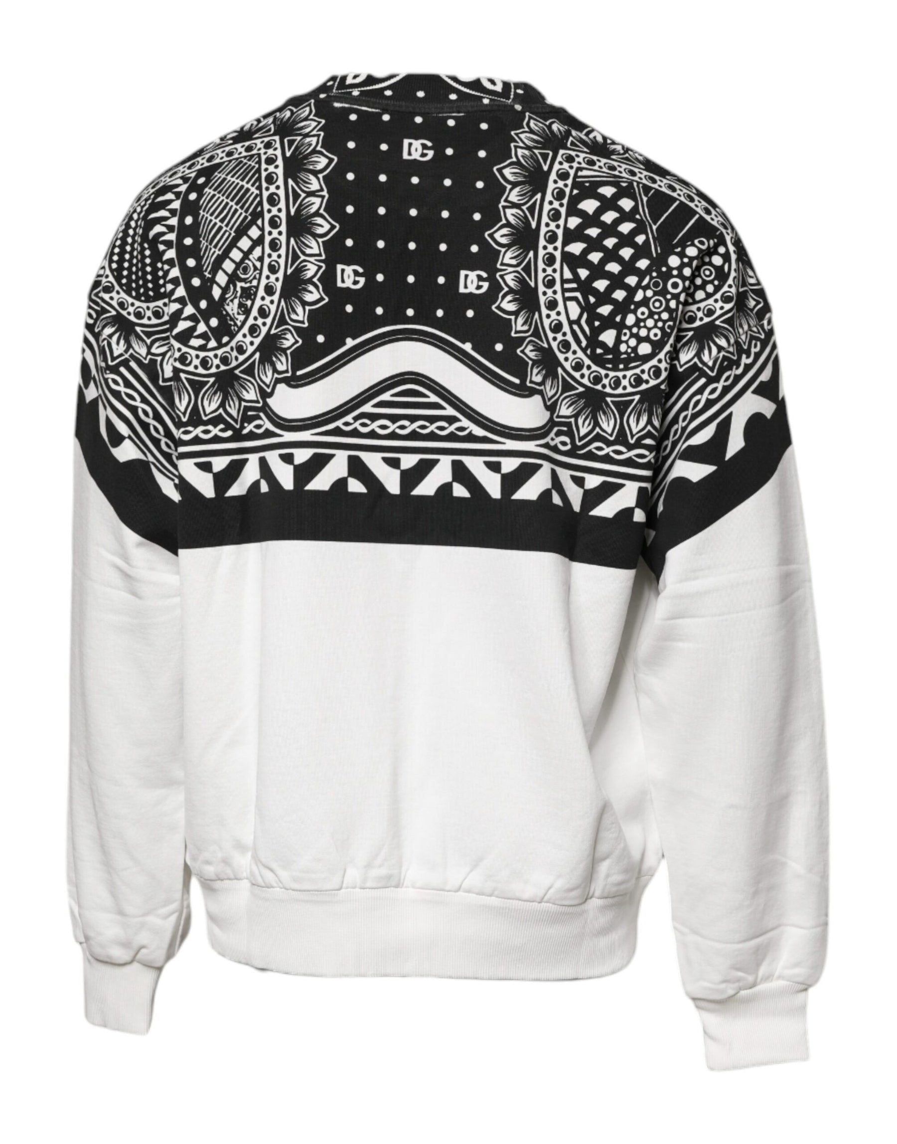 Dolce & Gabbana White Black Printed Cotton Sweatshirt Sweater | Regal Royce