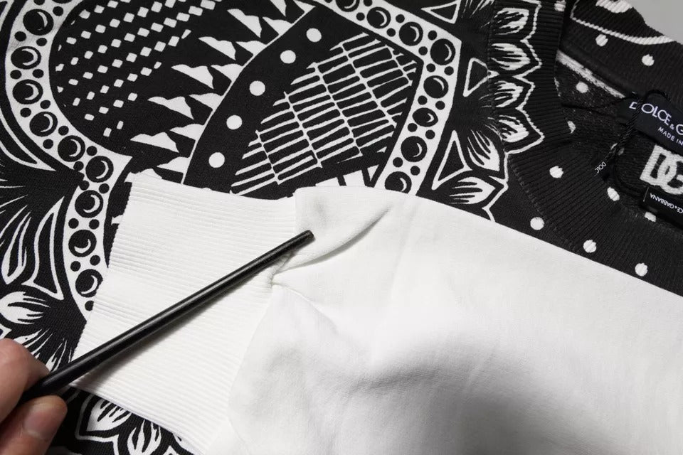 Dolce & Gabbana White Black Printed Cotton Sweatshirt Sweater | Regal Royce