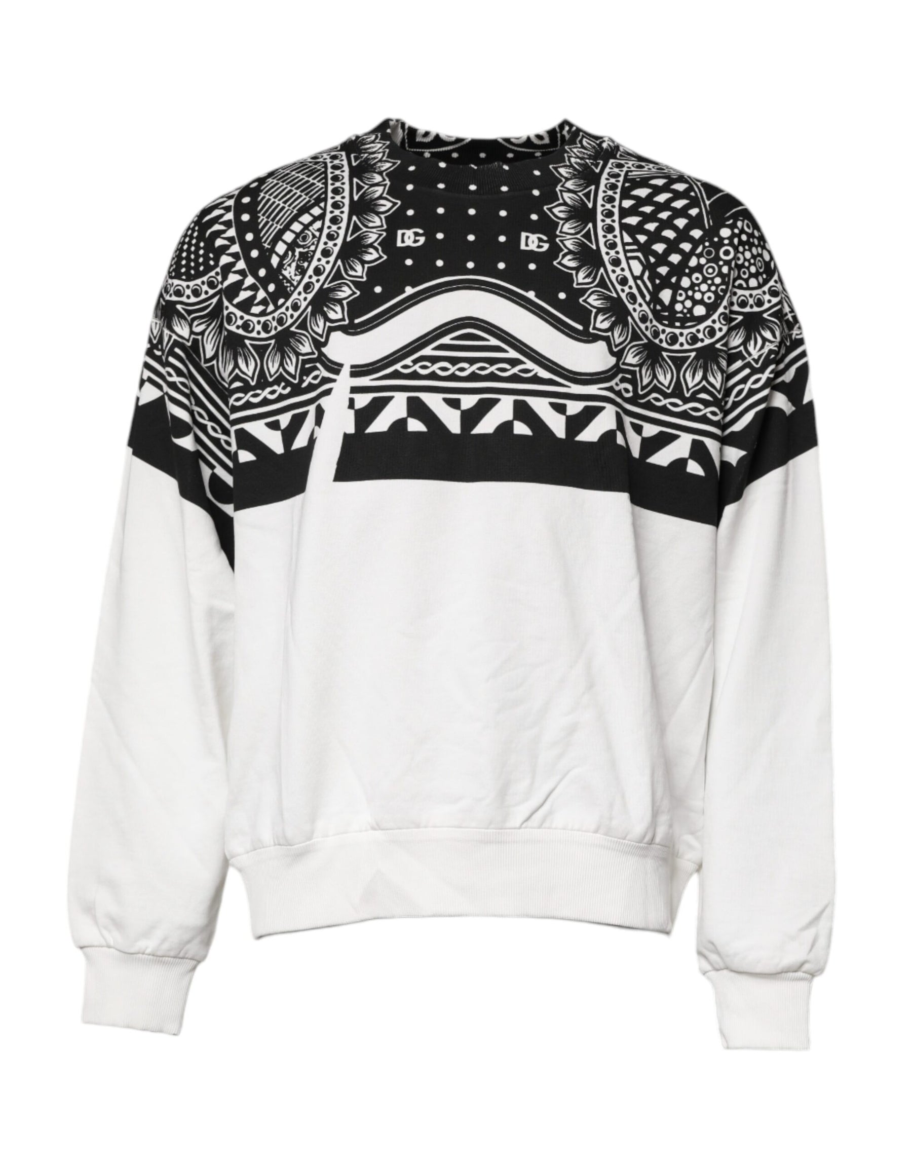 Dolce & Gabbana White Black Print Cotton Sweatshirt Sweater | Regal Royce