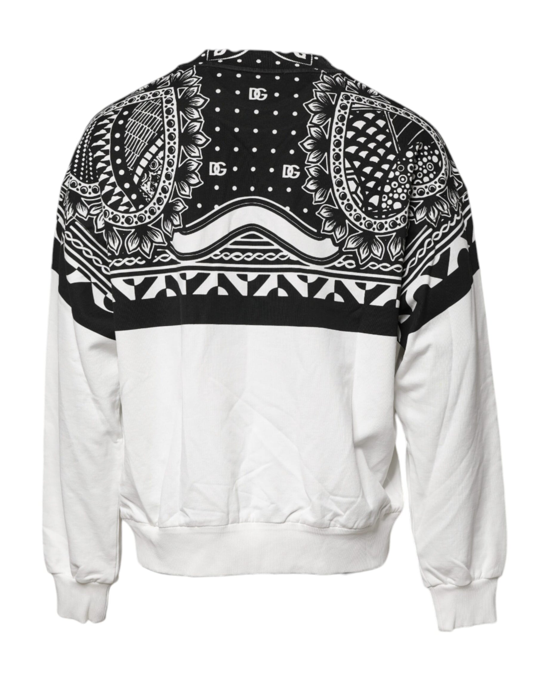 Dolce & Gabbana White Black Print Cotton Sweatshirt Sweater | Regal Royce