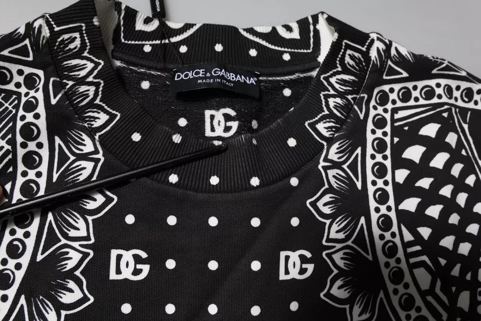 Dolce & Gabbana White Black Print Cotton Sweatshirt Sweater | Regal Royce