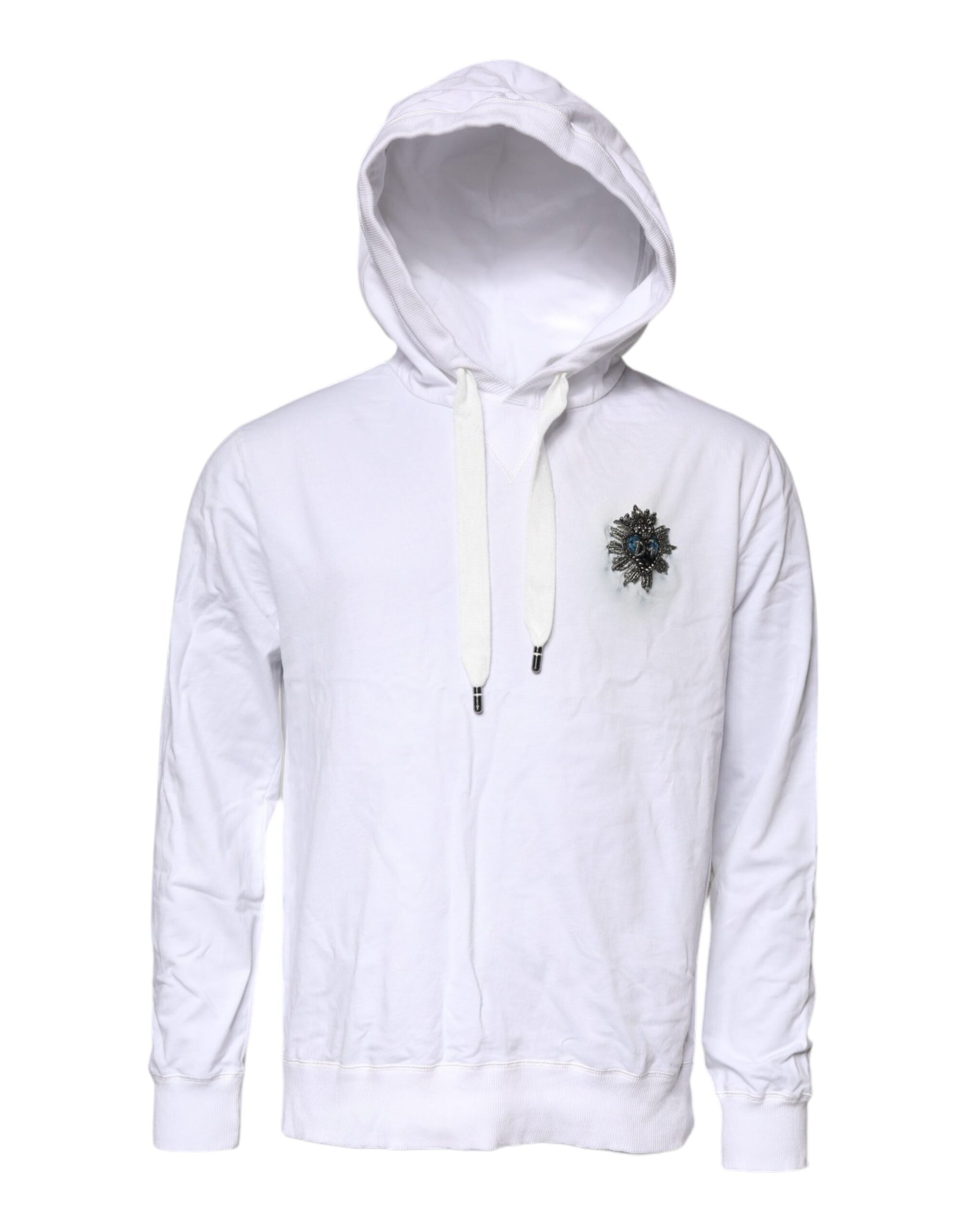 Dolce & Gabbana White Cotton Hooded Sweatshirt Sweater | Regal Royce