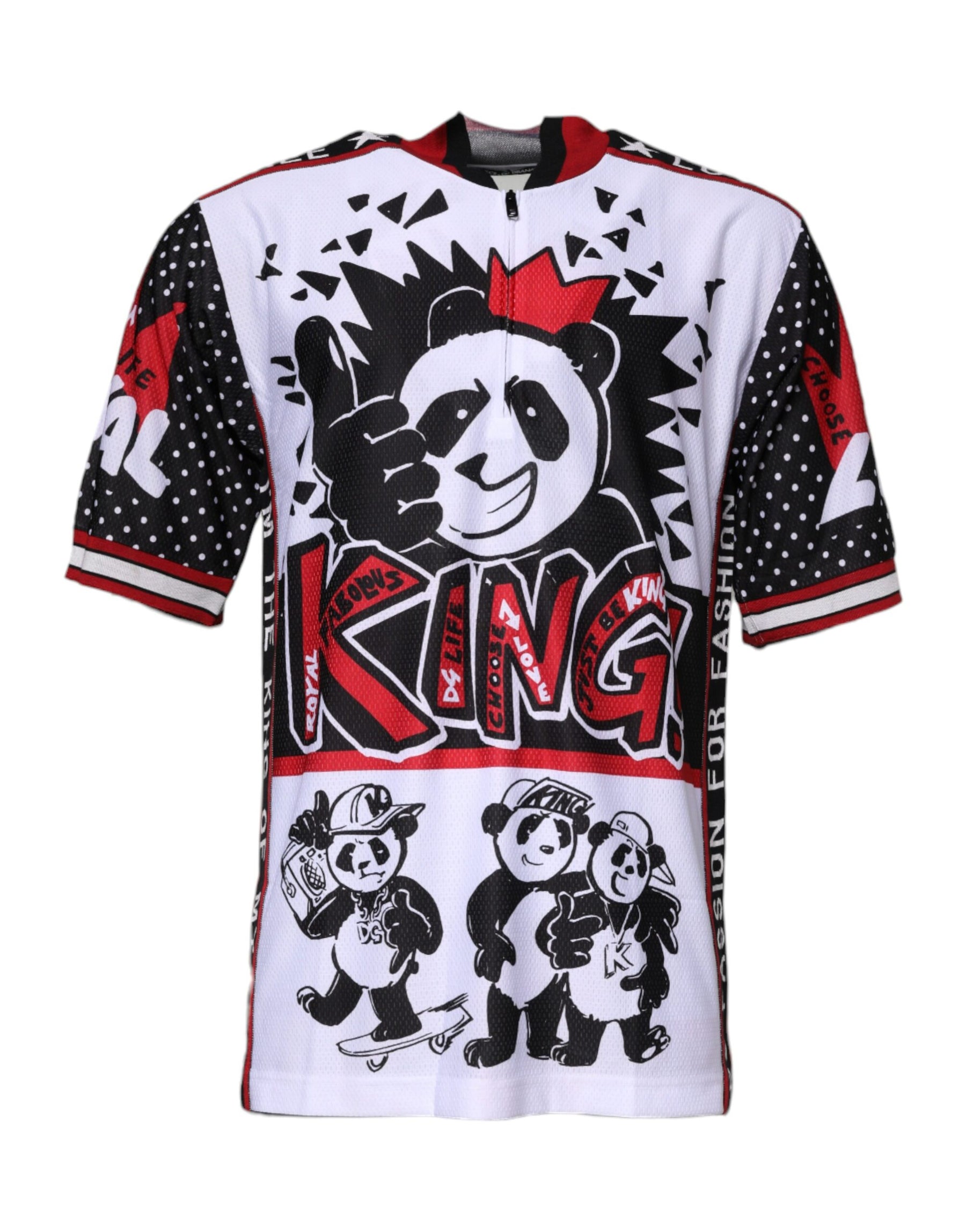 Dolce & Gabbana Multicolor King Panda Print Zipper Collar T-shirt | Regal Royce