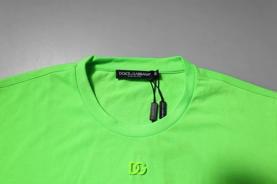 Dolce & Gabbana Green Logo Polyester Crew Neck T-shirt | Regal Royce