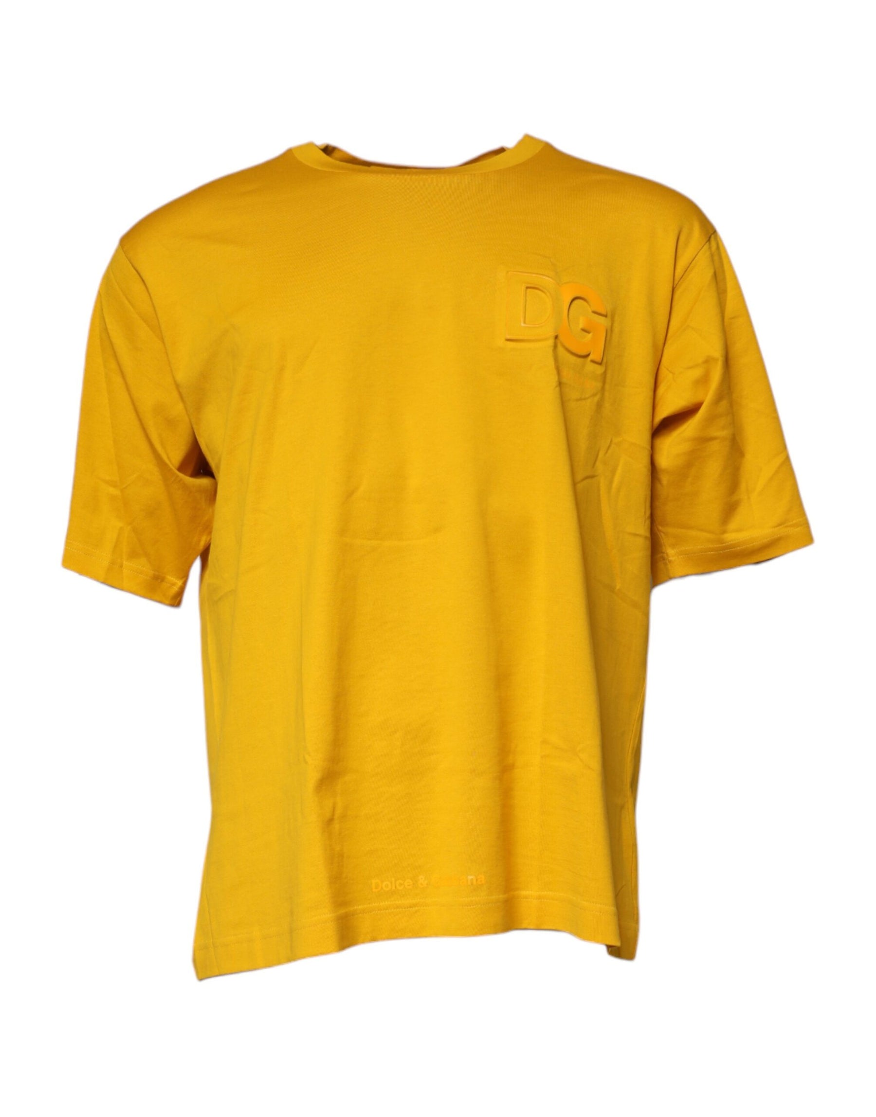 Dolce & Gabbana Dark Yellow Logo Cotton Men Crew Neck T-shirt | Regal Royce