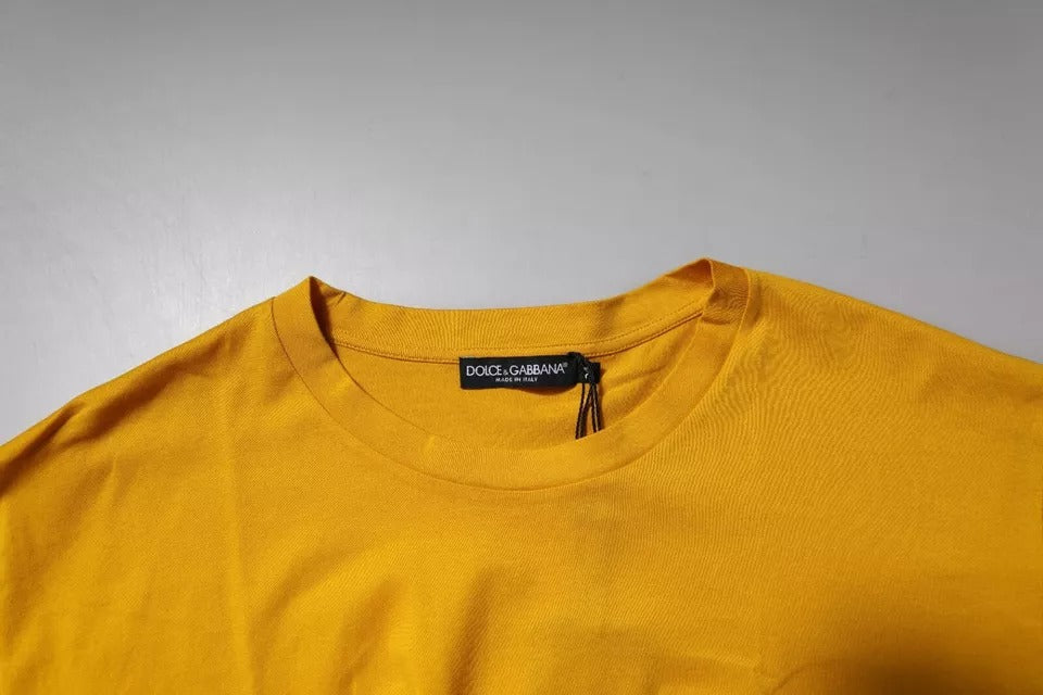 Dolce & Gabbana Dark Yellow Logo Cotton Men Crew Neck T-shirt | Regal Royce