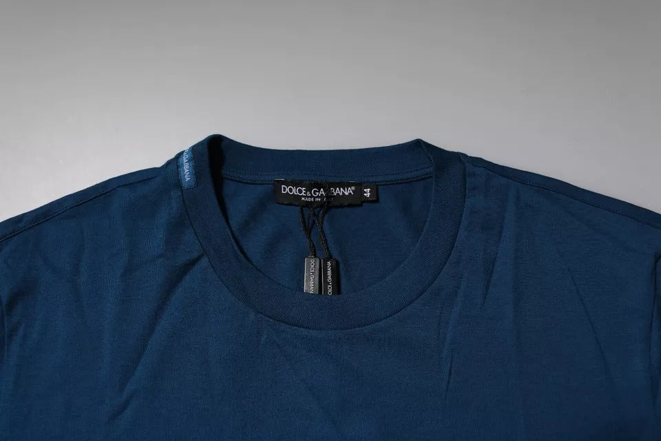 Dolce & Gabbana Blue Crown Bee Cotton Men Crew Neck T-shirt | Regal Royce
