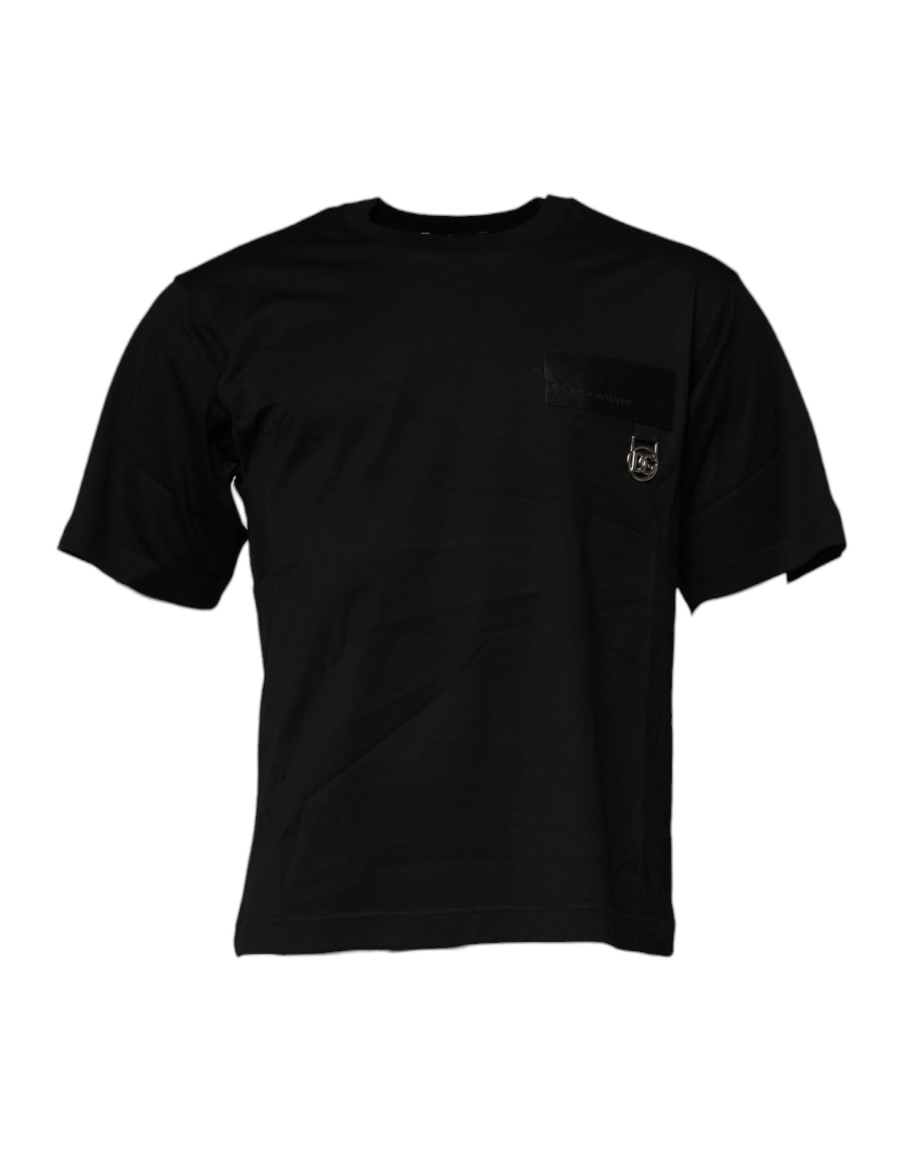 Dolce & Gabbana Black Logo Patch Cotton Crew Neck T-shirt | Regal Royce