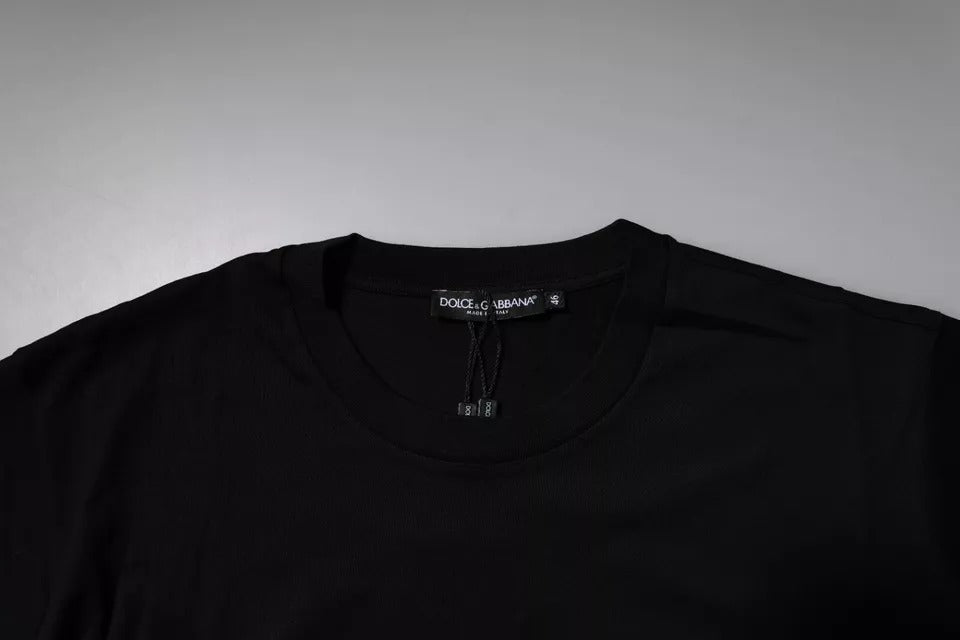 Dolce & Gabbana Black Logo Patch Cotton Crew Neck T-shirt | Regal Royce