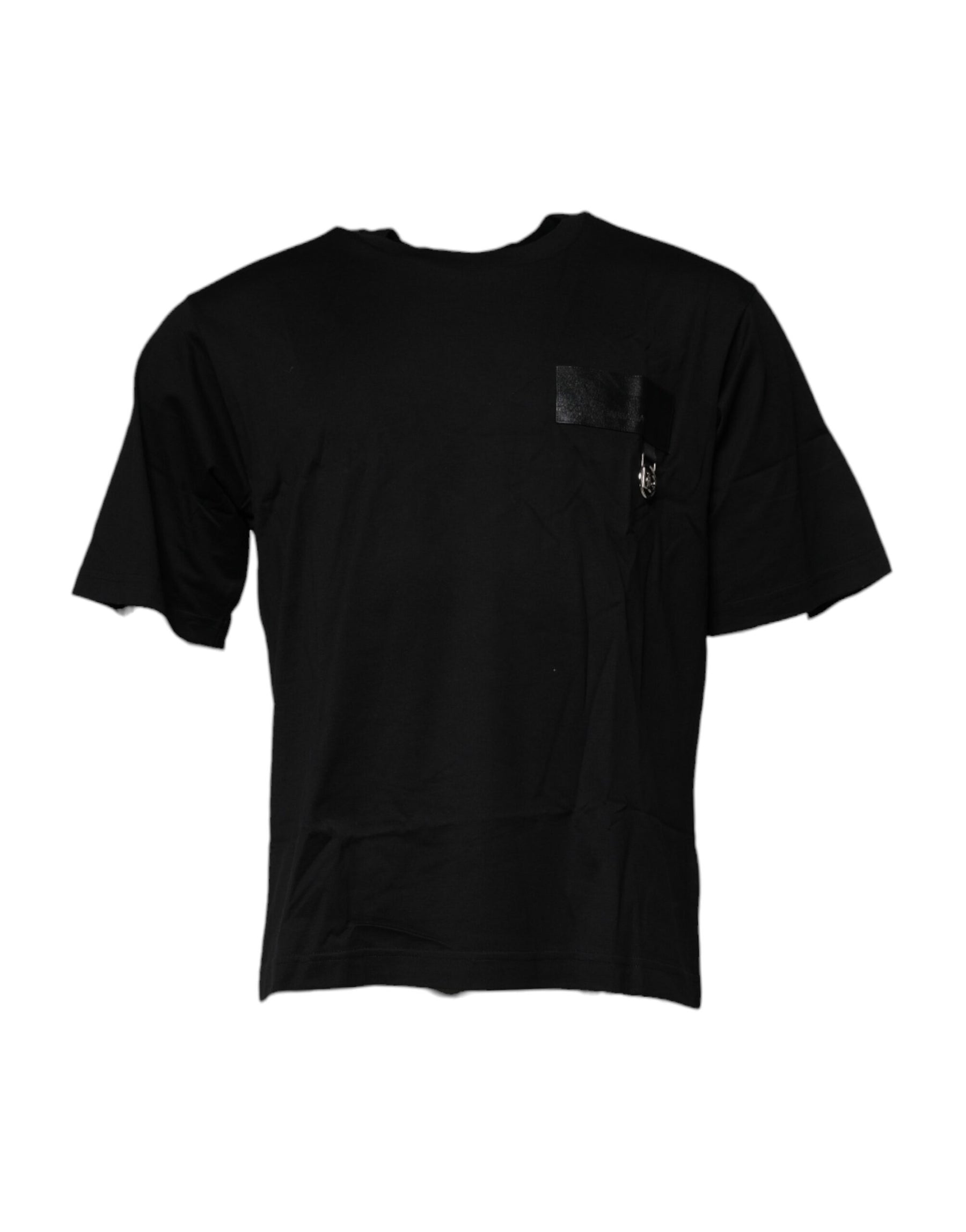 Dolce & Gabbana Black Logo Patch Cotton Crew Neck T-shirt | Regal Royce