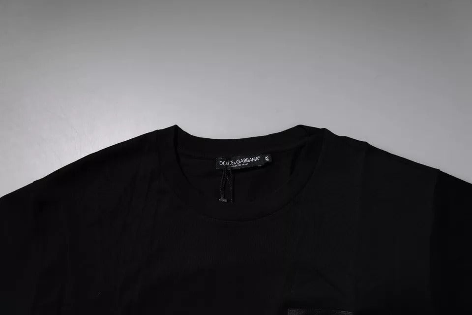Dolce & Gabbana Black Logo Patch Cotton Crew Neck T-shirt | Regal Royce