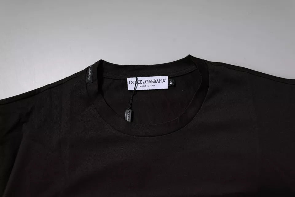 Dolce & Gabbana Dark Brown Logo Cotton Crew Neck T-shirt | Regal Royce