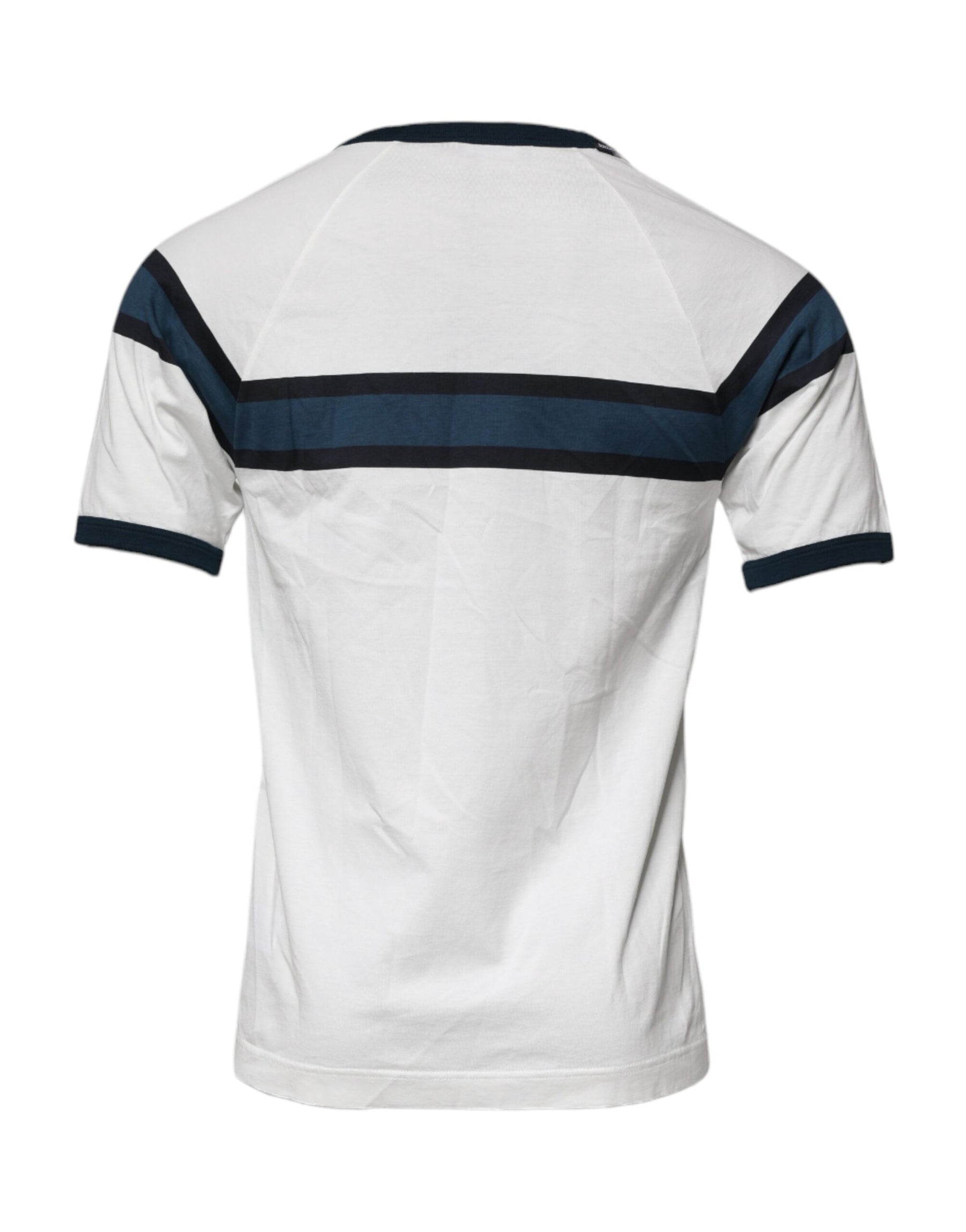 Dolce & Gabbana White Logo Print Cotton Men Crew Neck T-shirt | Regal Royce