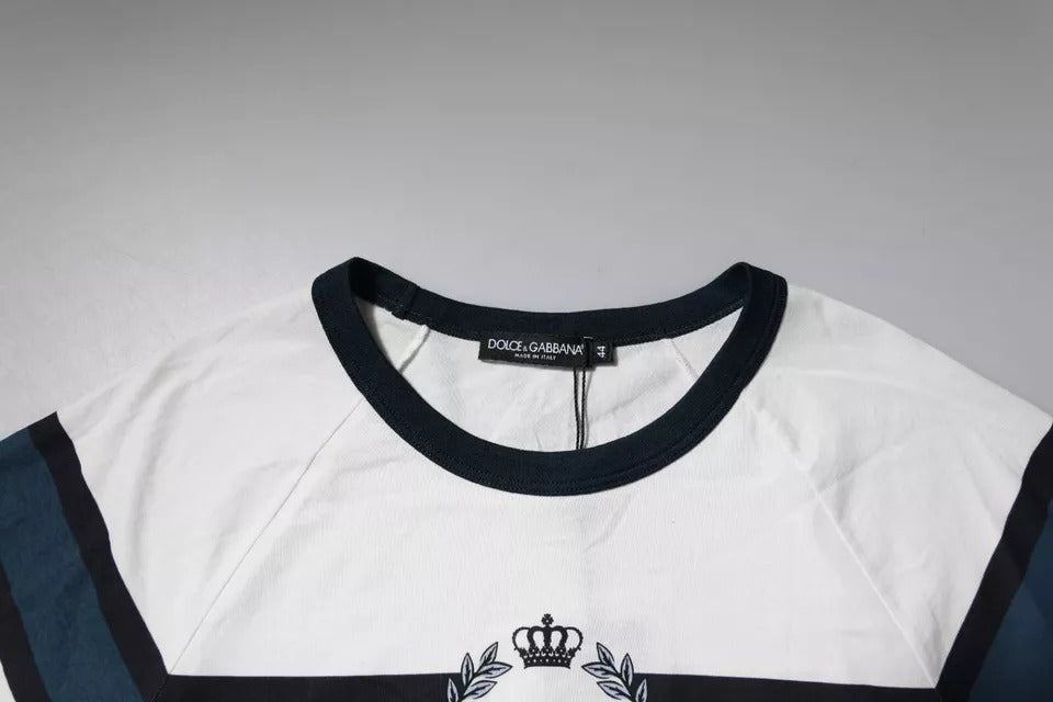 Dolce & Gabbana White Logo Print Cotton Men Crew Neck T-shirt | Regal Royce