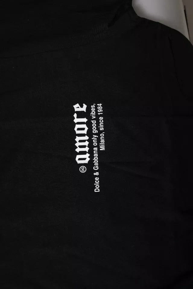 Dolce & Gabbana Black Amore Leopard Cotton Crew Neck T-shirt | Regal Royce