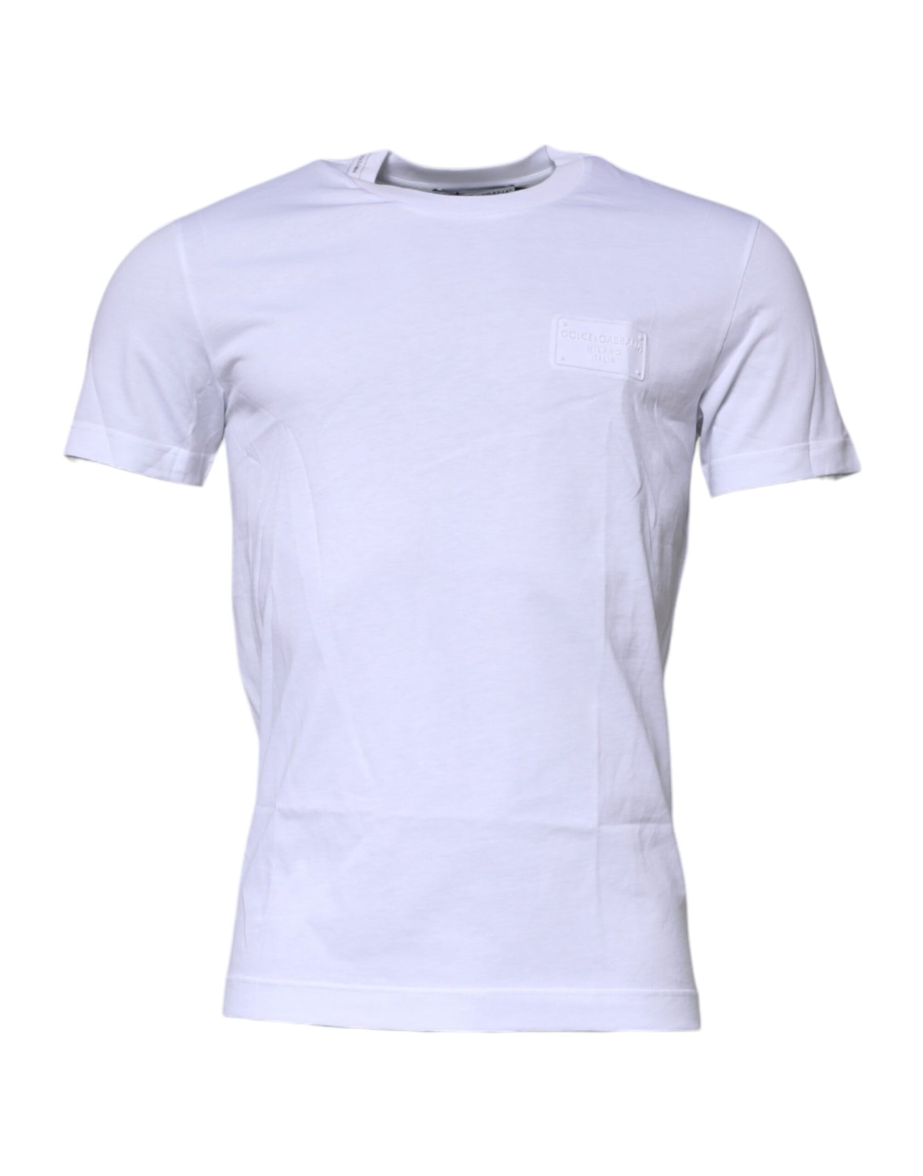 Dolce & Gabbana White Logo Plaque Cotton Crew Neck T-shirt | Regal Royce