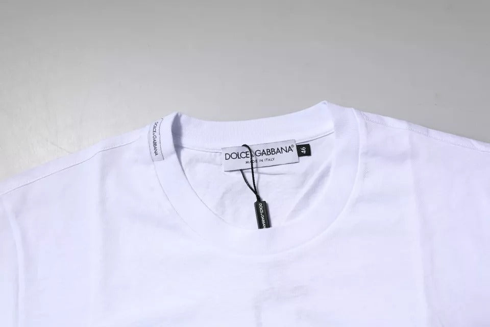 Dolce & Gabbana White Logo Plaque Cotton Crew Neck T-shirt | Regal Royce