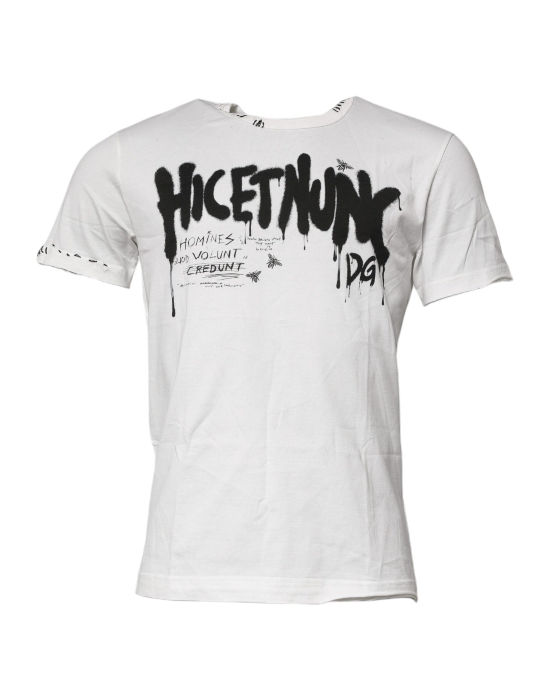 Dolce & Gabbana White Graphic Print Cotton Crew Neck T-shirt | Regal Royce