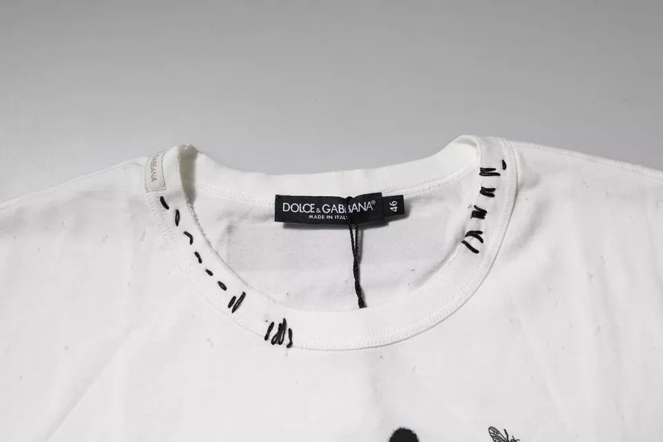 Dolce & Gabbana White Graphic Print Cotton Crew Neck T-shirt | Regal Royce