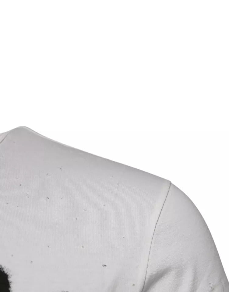 Dolce & Gabbana White Graphic Print Cotton Crew Neck T-shirt | Regal Royce