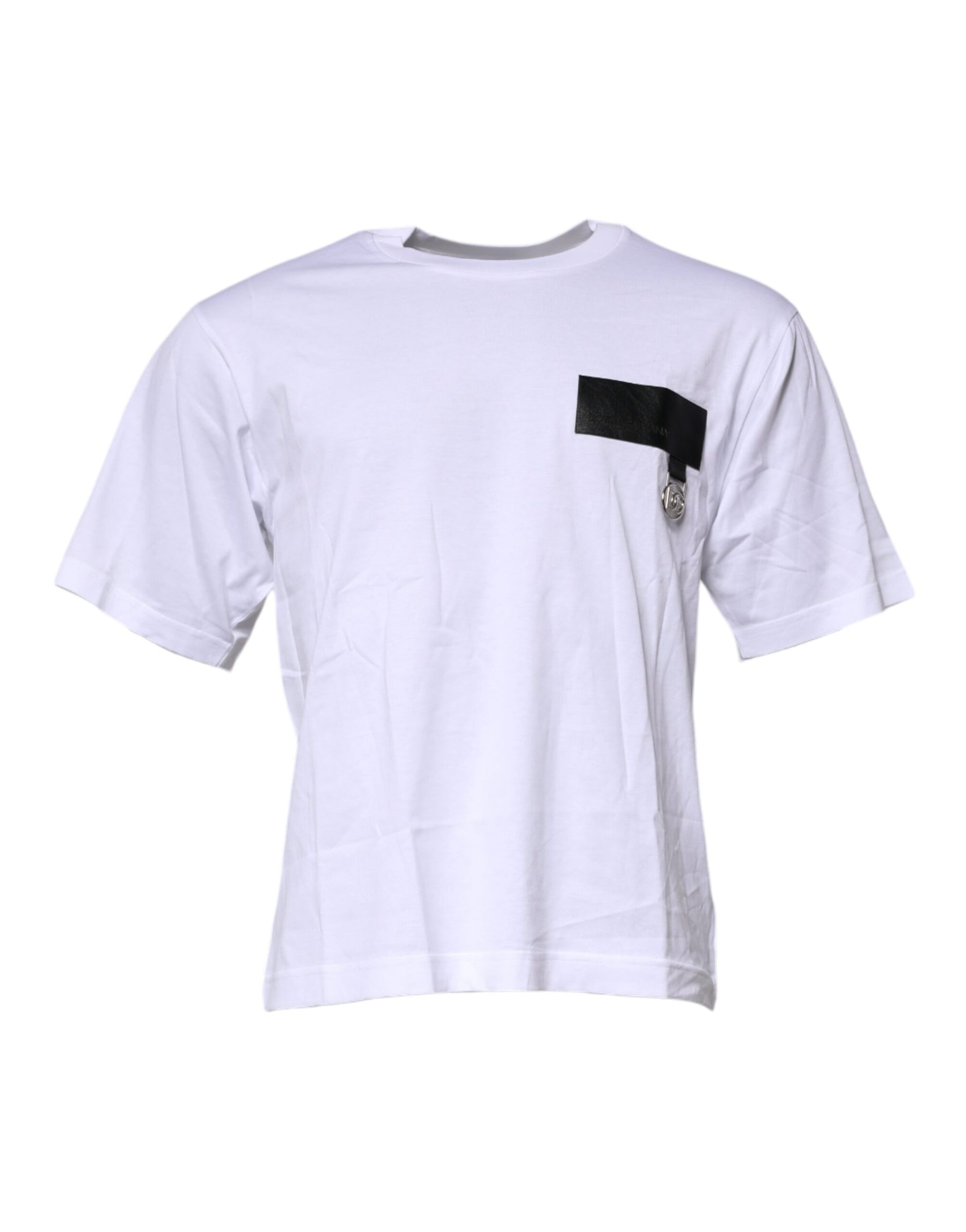 Dolce & Gabbana White Logo Patch Cotton Crew Neck T-shirt | Regal Royce