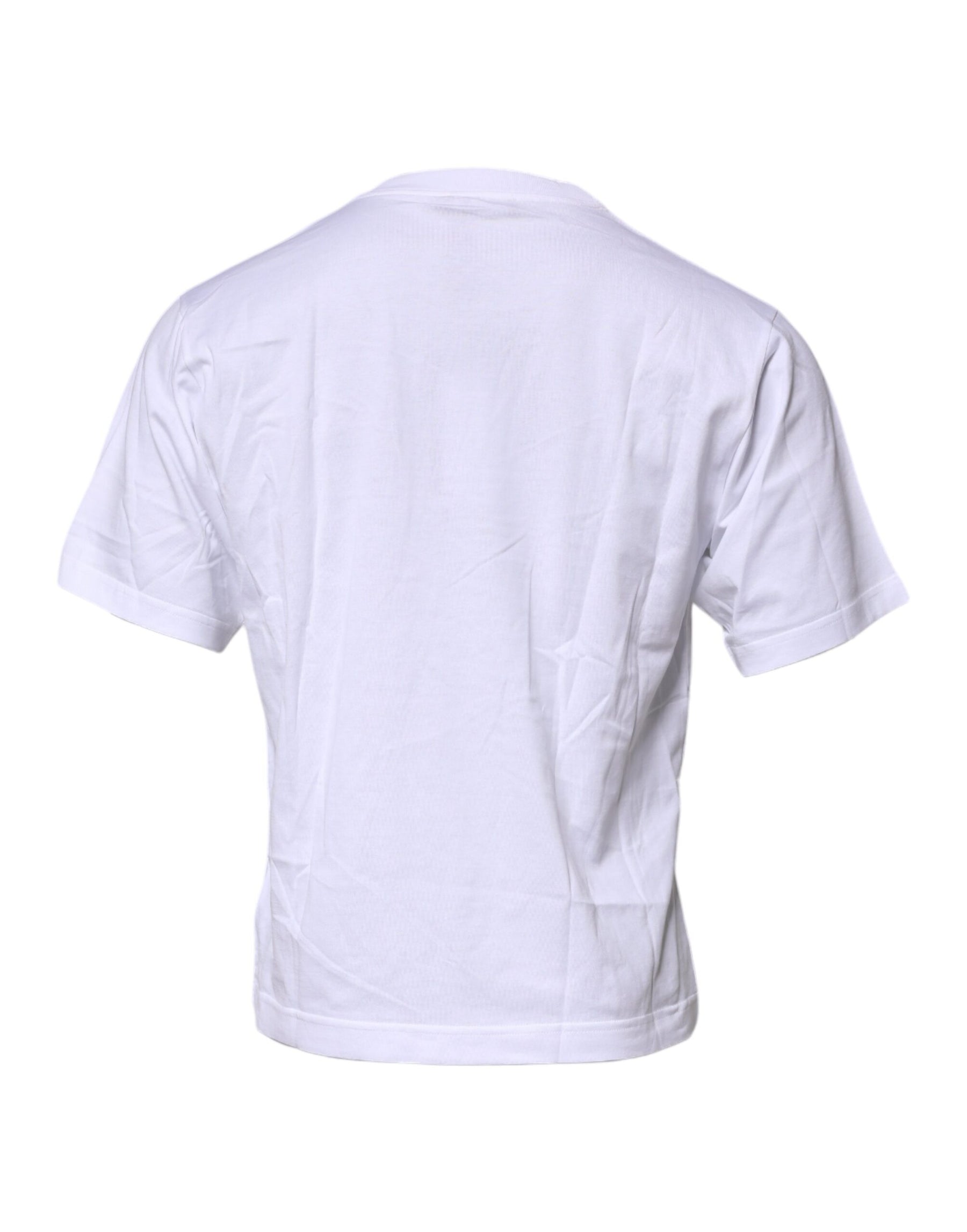 Dolce & Gabbana White Logo Patch Cotton Crew Neck T-shirt | Regal Royce