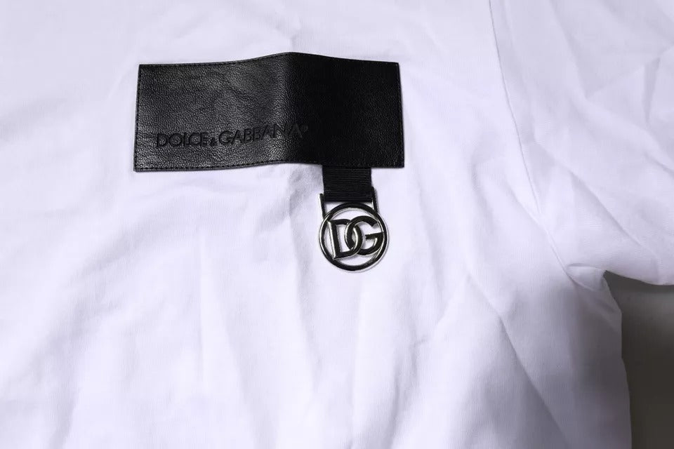 Dolce & Gabbana White Logo Patch Cotton Crew Neck T-shirt | Regal Royce