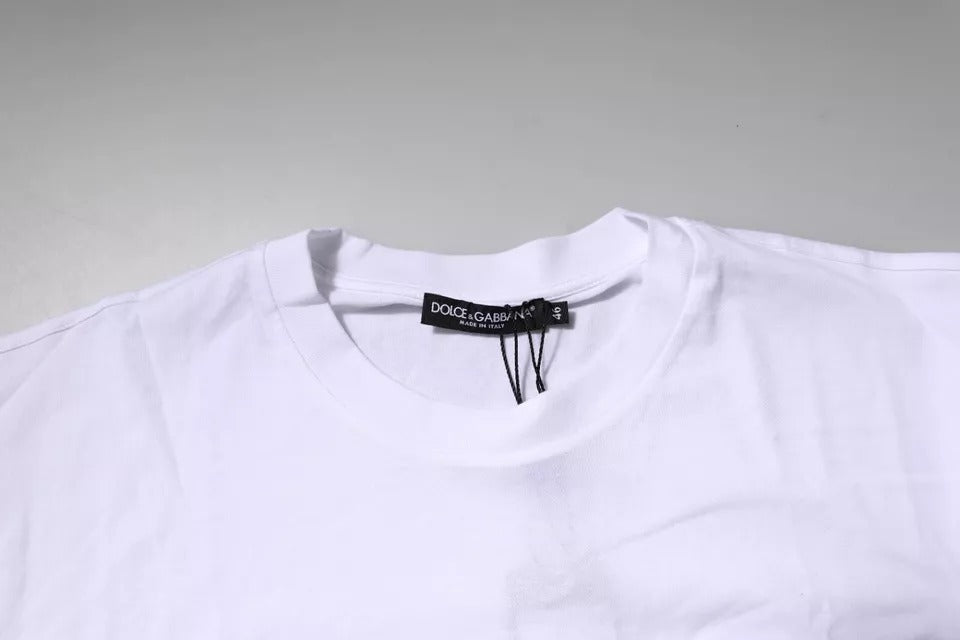 Dolce & Gabbana White Logo Patch Cotton Crew Neck T-shirt | Regal Royce