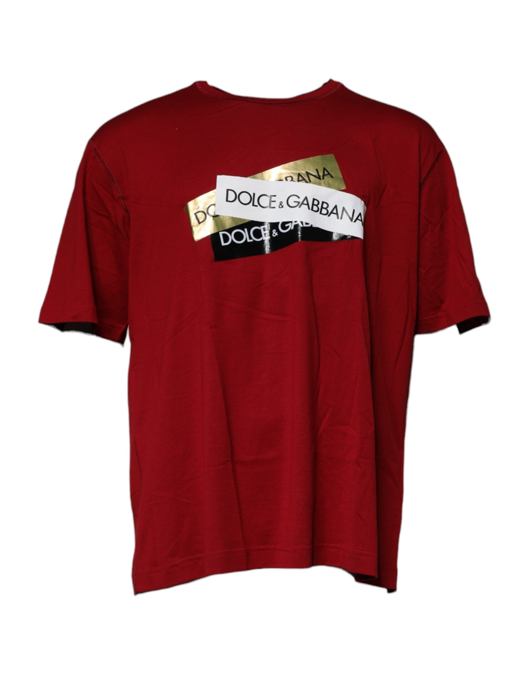 Dolce & Gabbana Red Logo Tape Cotton Crew Neck T-shirt | Regal Royce