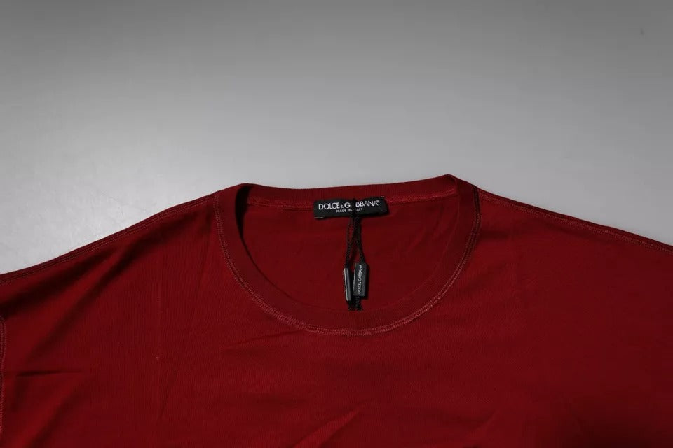 Dolce & Gabbana Red Logo Tape Cotton Crew Neck T-shirt | Regal Royce