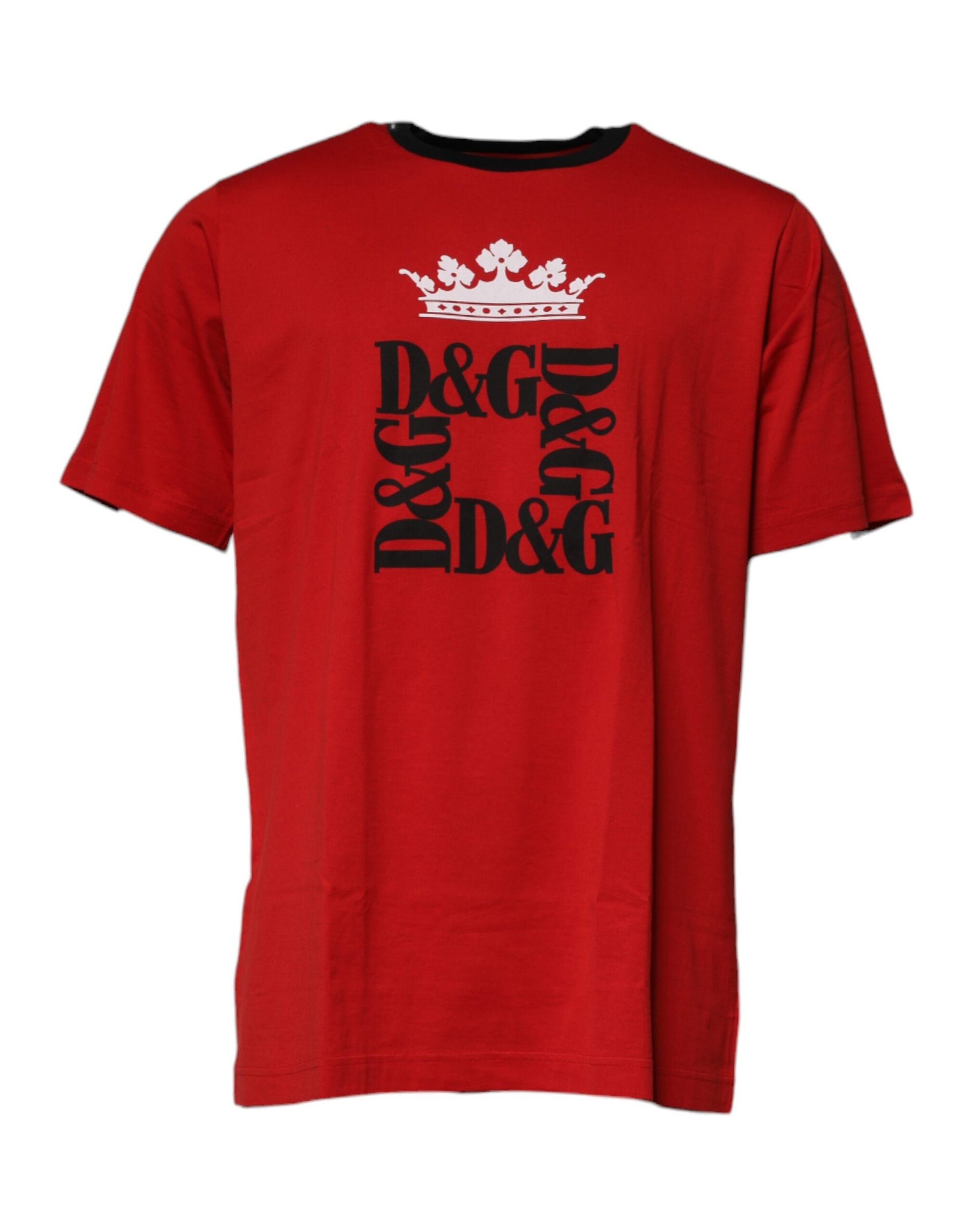 Dolce & Gabbana Red Logo Crown Cotton Crew Neck T-shirt | Regal Royce