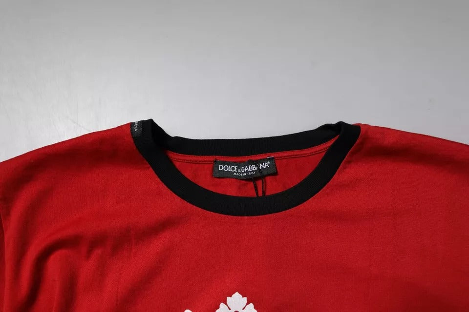 Dolce & Gabbana Red Logo Crown Cotton Crew Neck T-shirt | Regal Royce