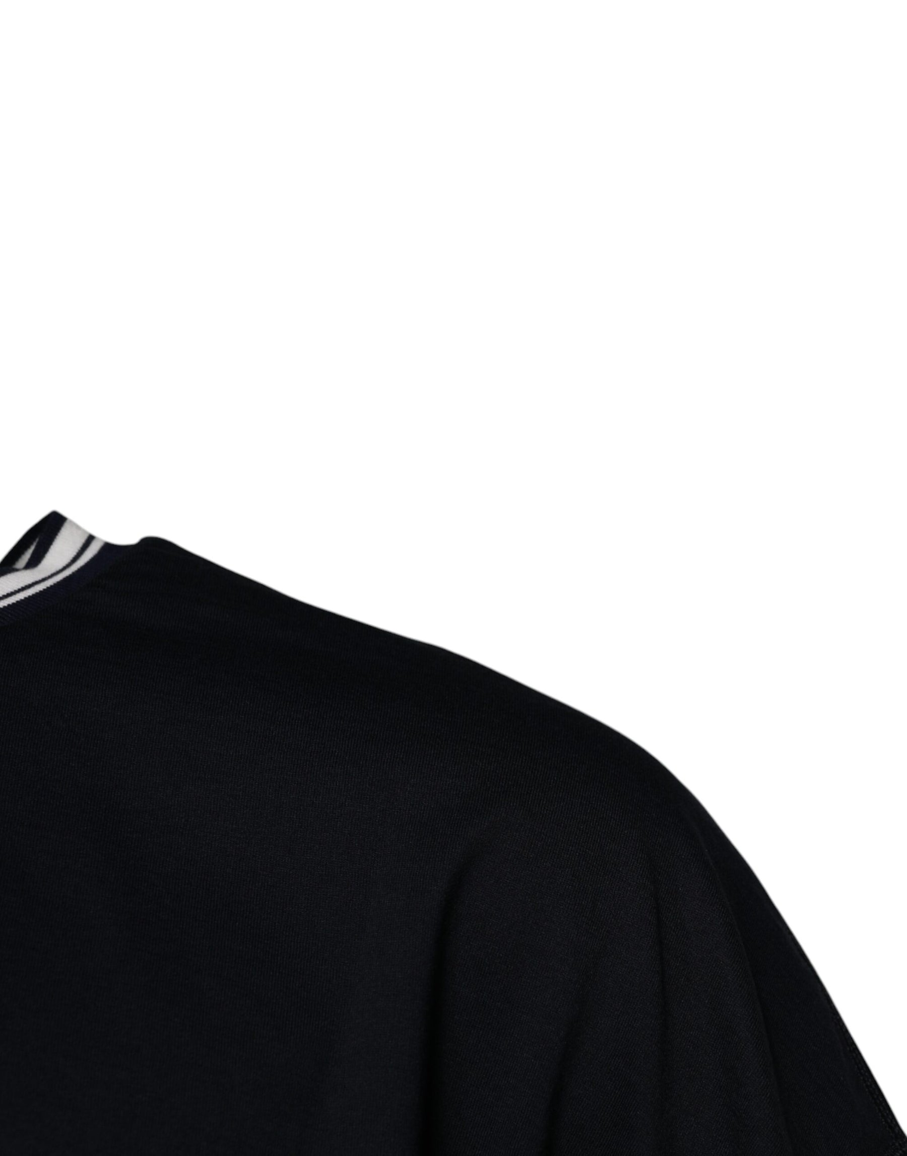 Dolce & Gabbana Dark Blue Logo Crown Cotton Crew Neck T-shirt | Regal Royce
