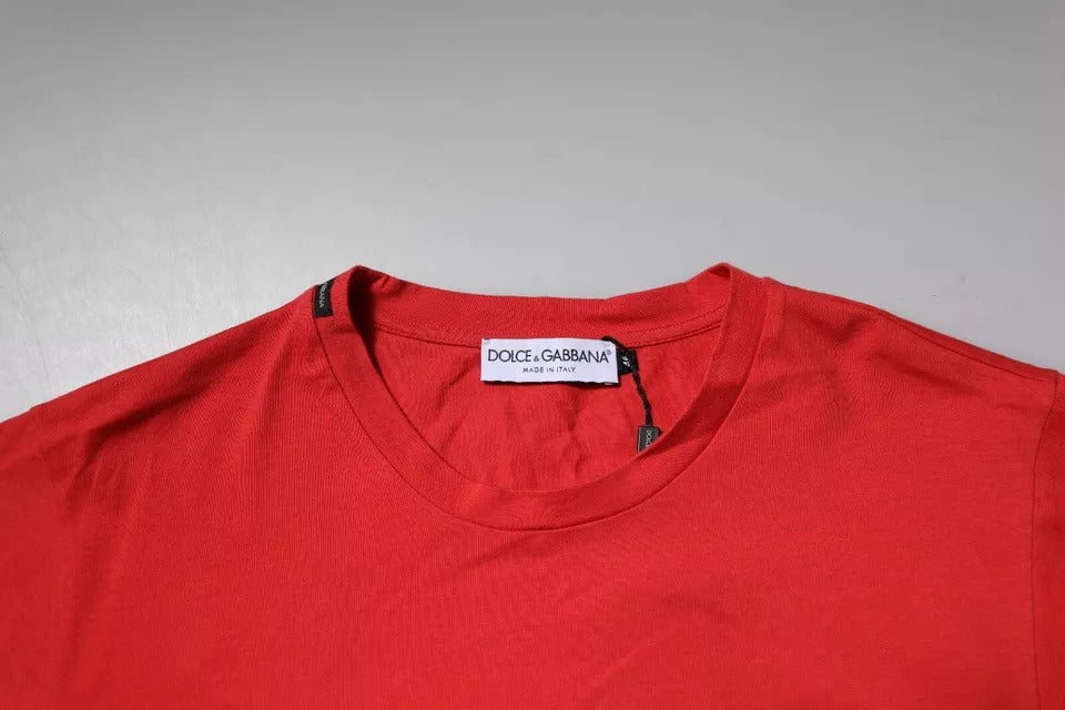 Dolce & Gabbana Red DG Logo Patch Cotton Crew Neck T-shirt | Regal Royce