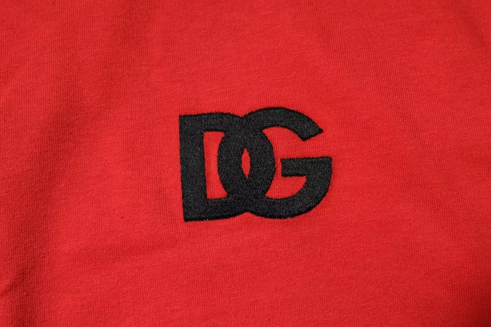 Dolce & Gabbana Red DG Logo Patch Cotton Crew Neck T-shirt | Regal Royce